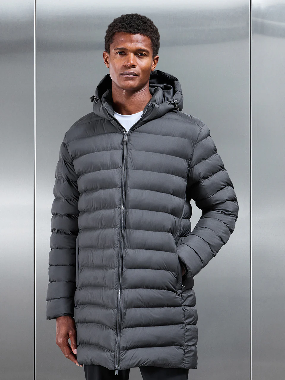 Technical Mid Length Puffer Jacket in Grey - Image 8