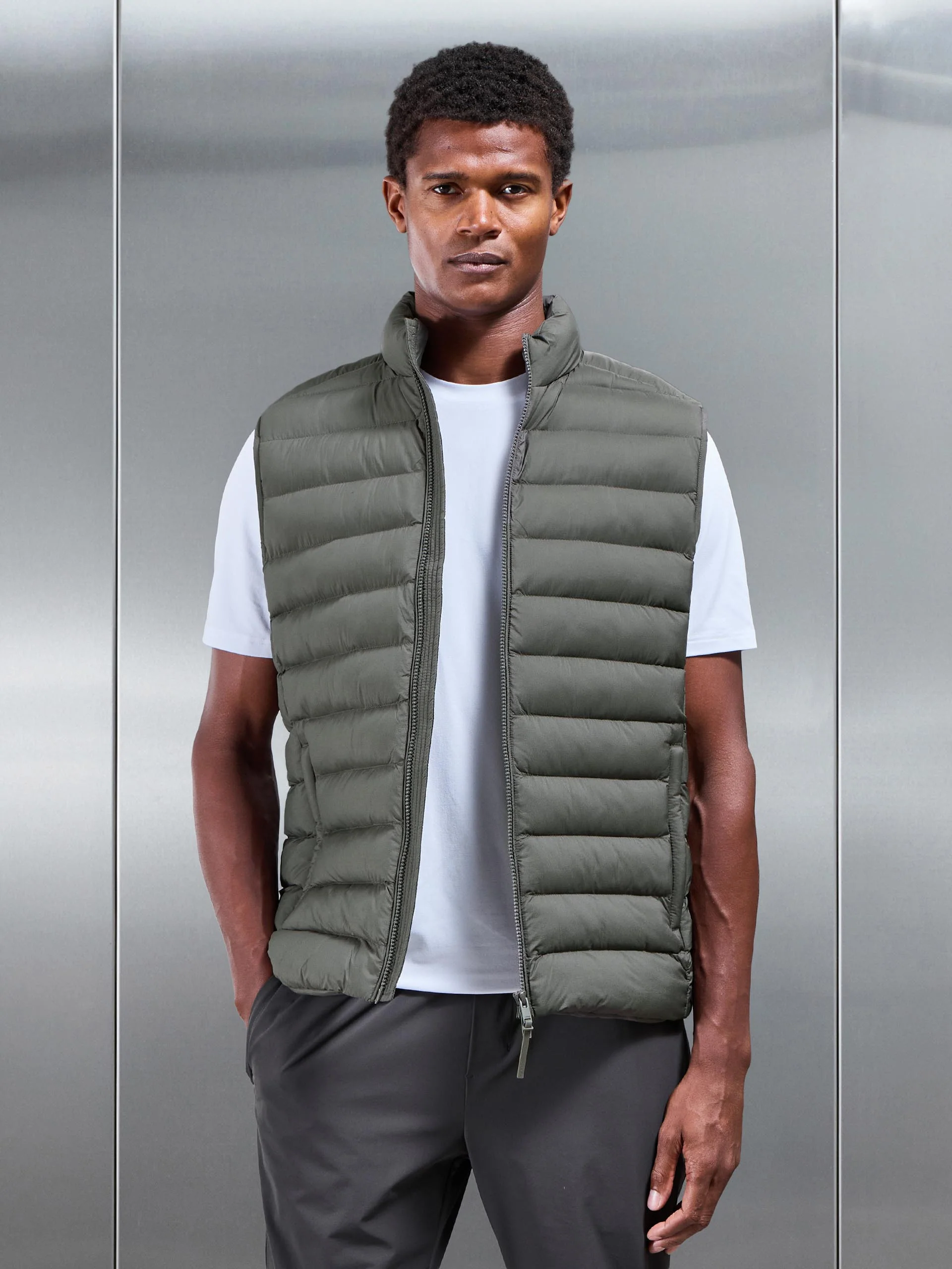 Technical Puffer Gilet in Olive - Image 8