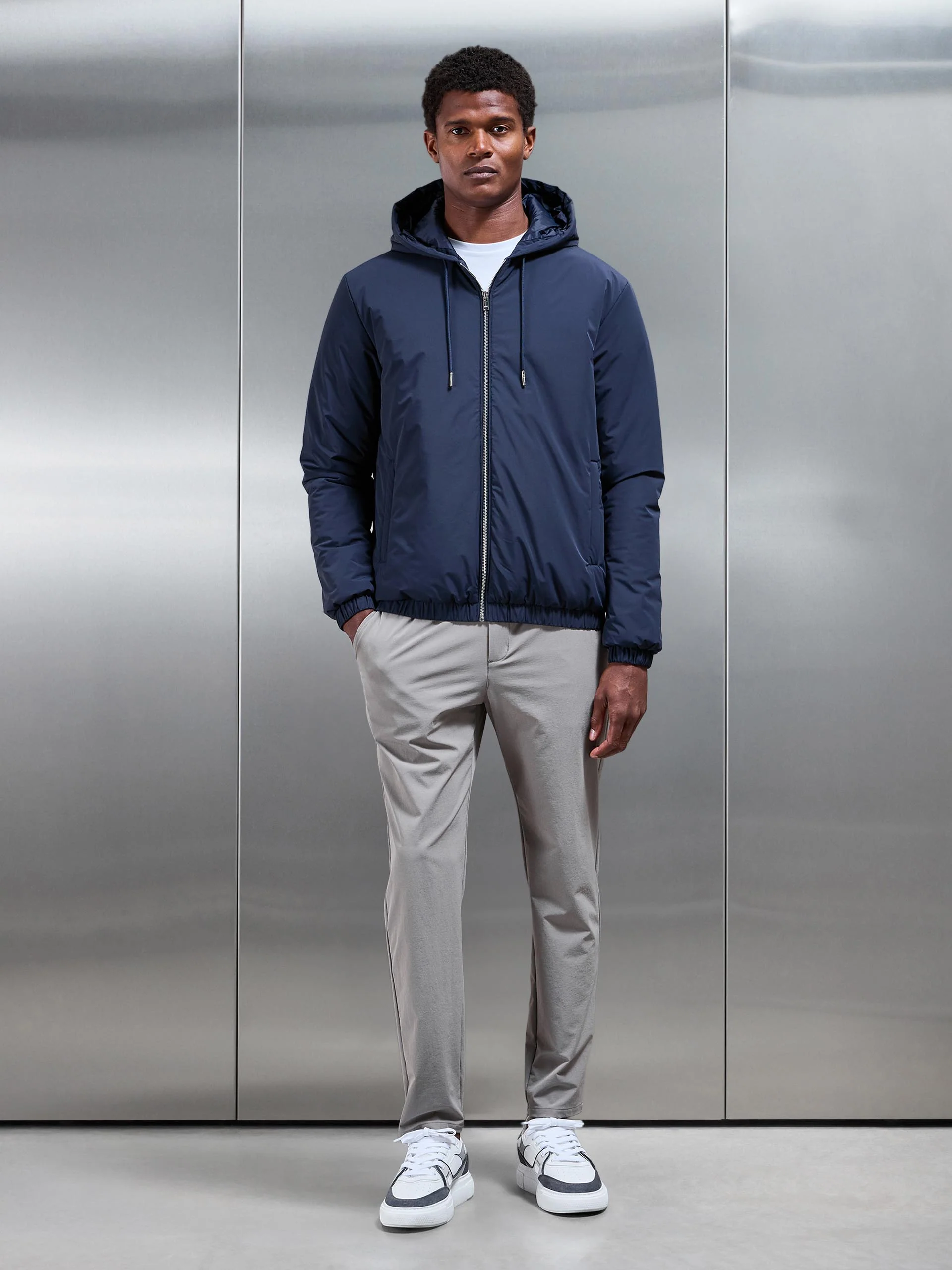 Technical Stretch Chino Trouser in Taupe - Image 3