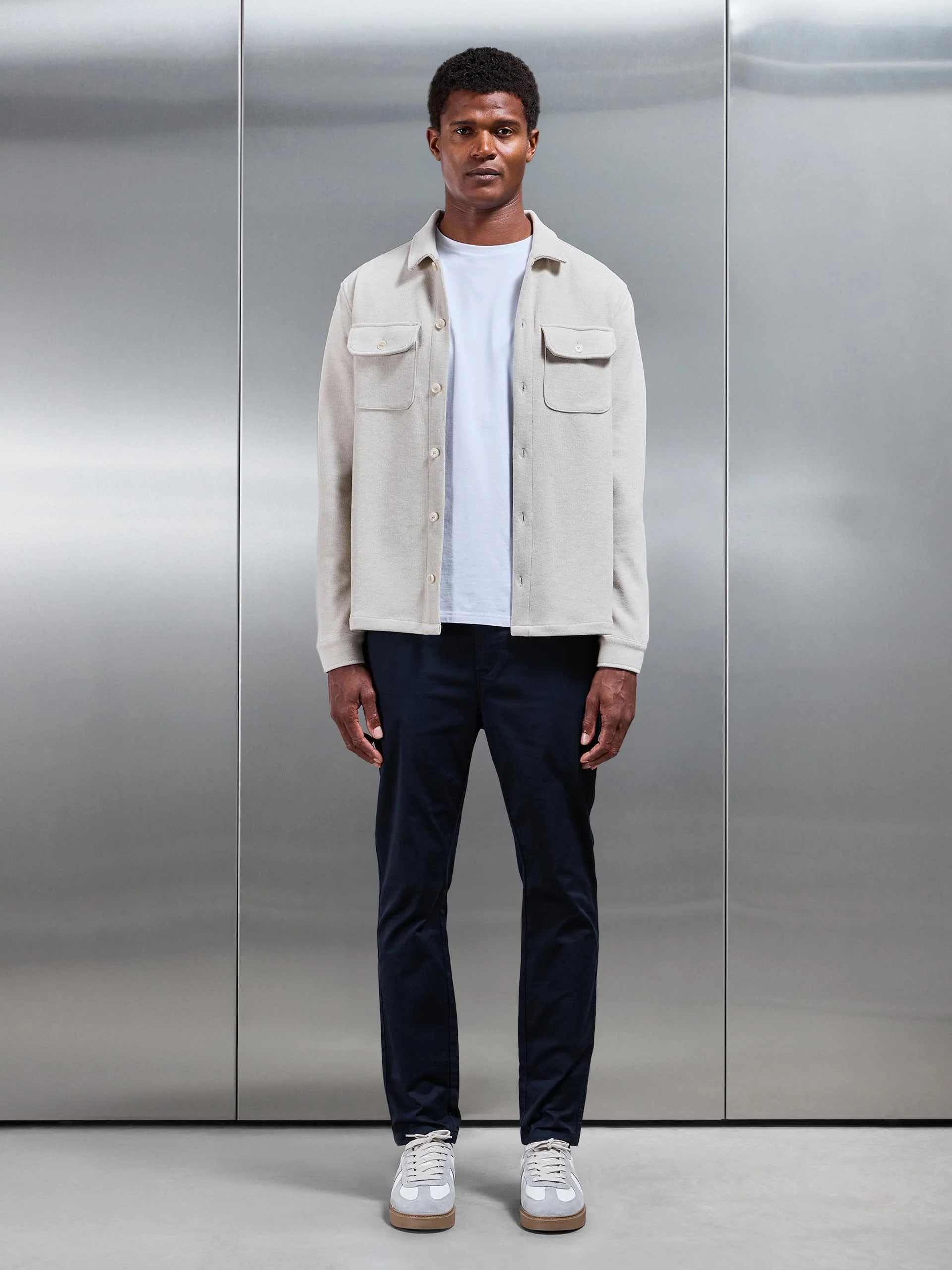 Textured Knitted Overshirt in Stone - Image 2