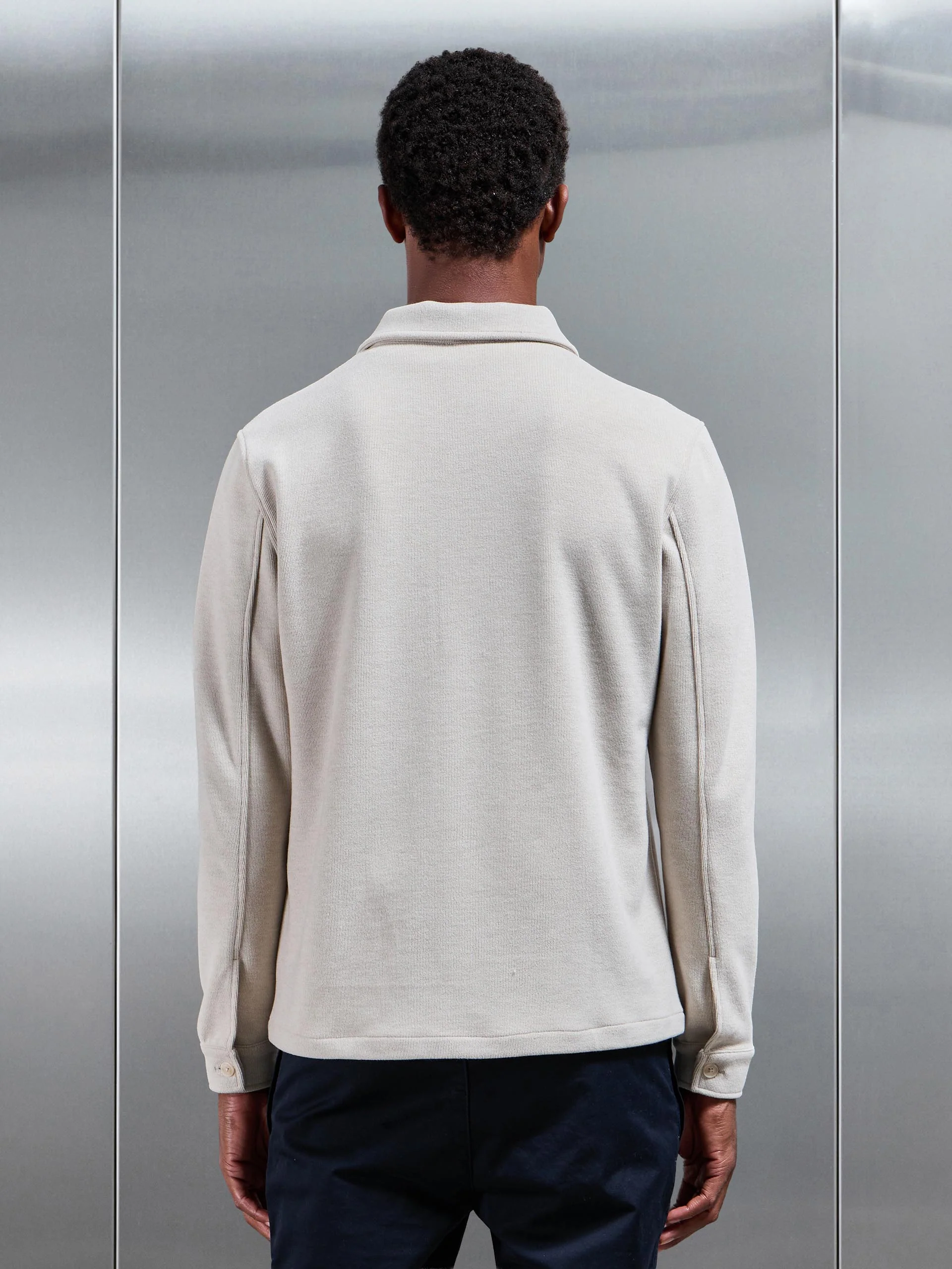 Textured Knitted Overshirt in Stone - Image 3