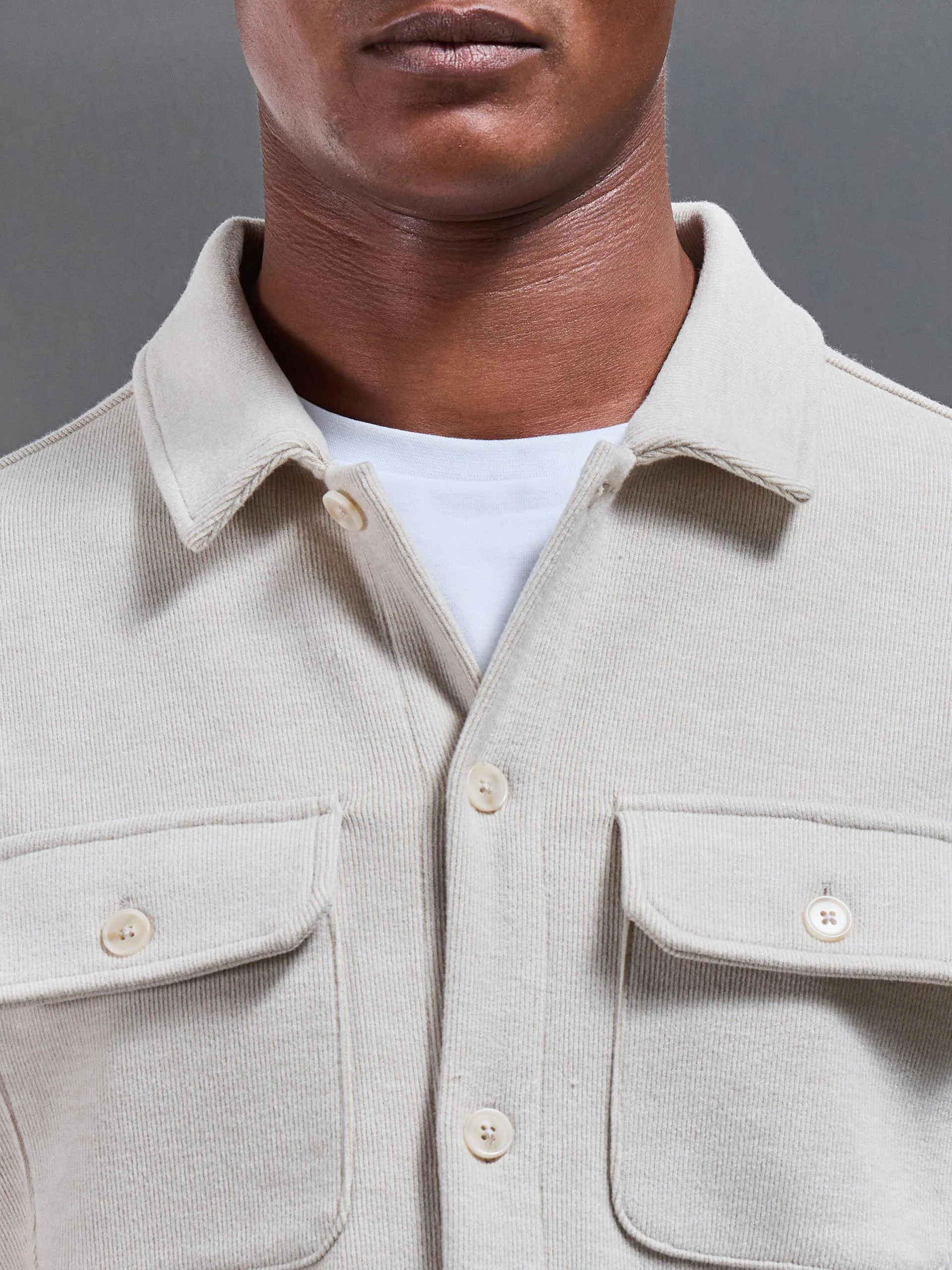 Textured Knitted Overshirt in Stone - Image 4