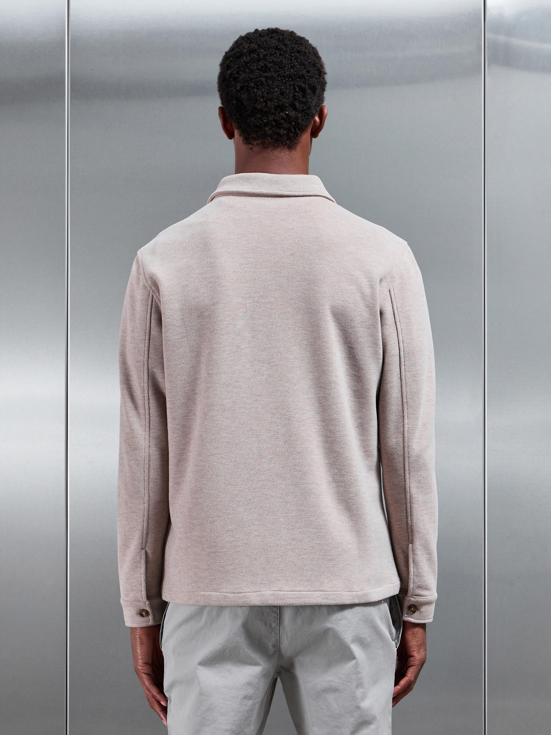 Textured Knitted Overshirt in Taupe - Image 3