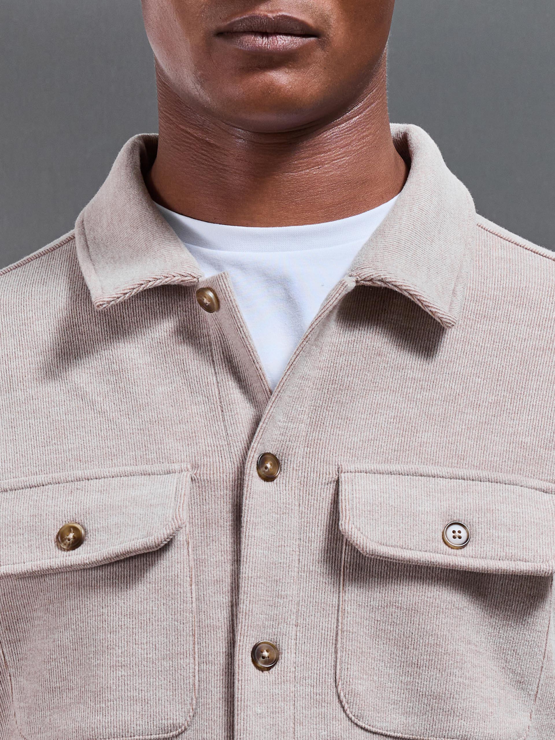 Textured Knitted Overshirt in Taupe - Image 4
