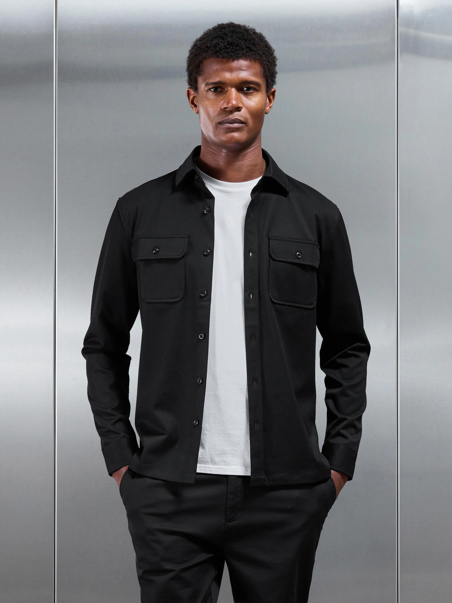 Textured Overshirt in Black - Image 6