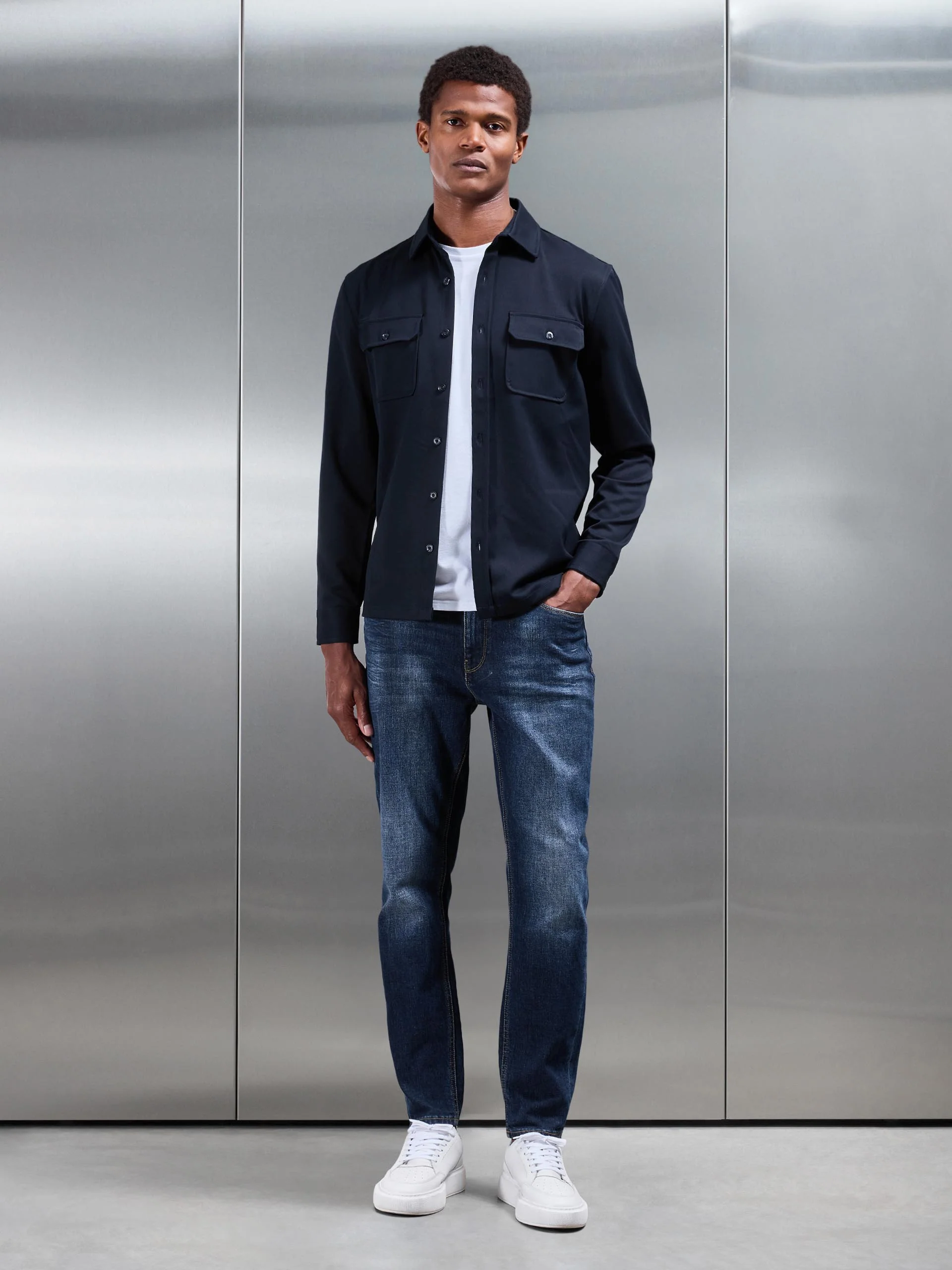 Textured Overshirt in Navy - Image 2