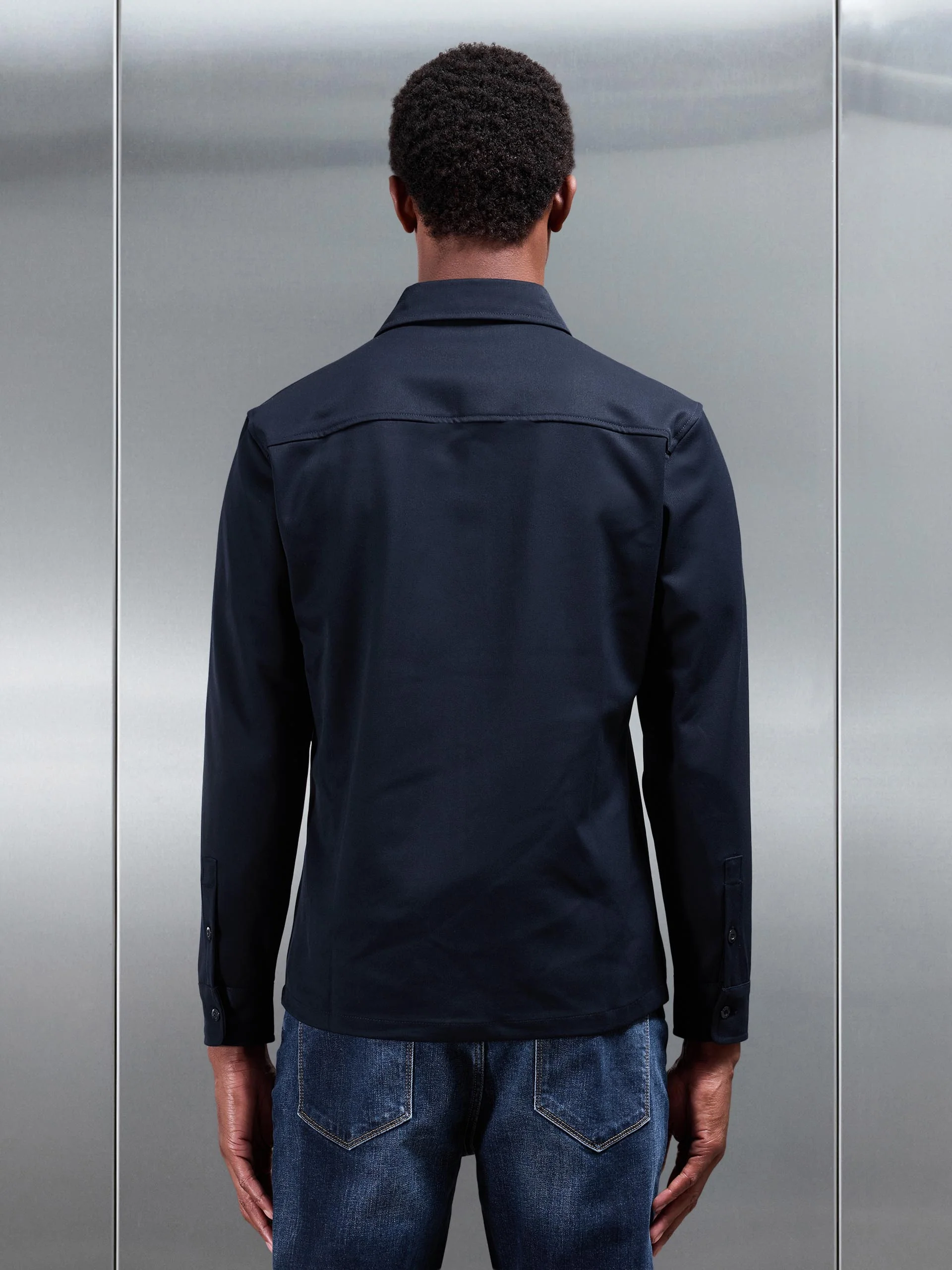 Textured Overshirt in Navy - Image 3