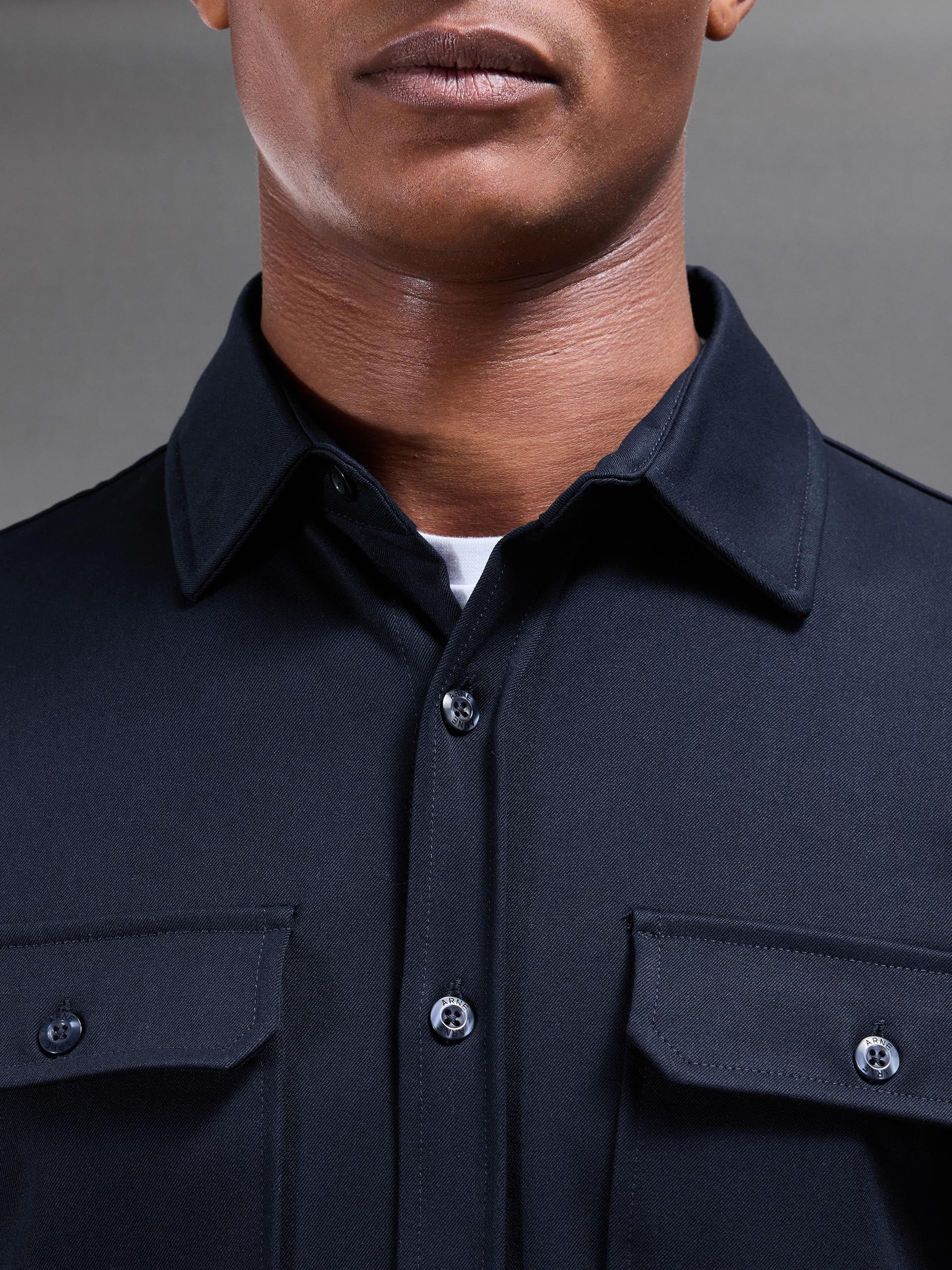Textured Overshirt in Navy - Image 4