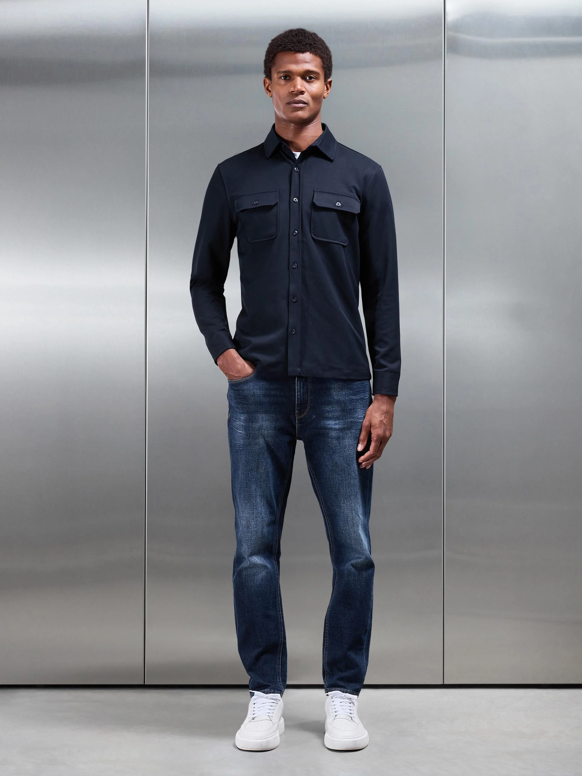 Textured Overshirt in Navy - Image 6