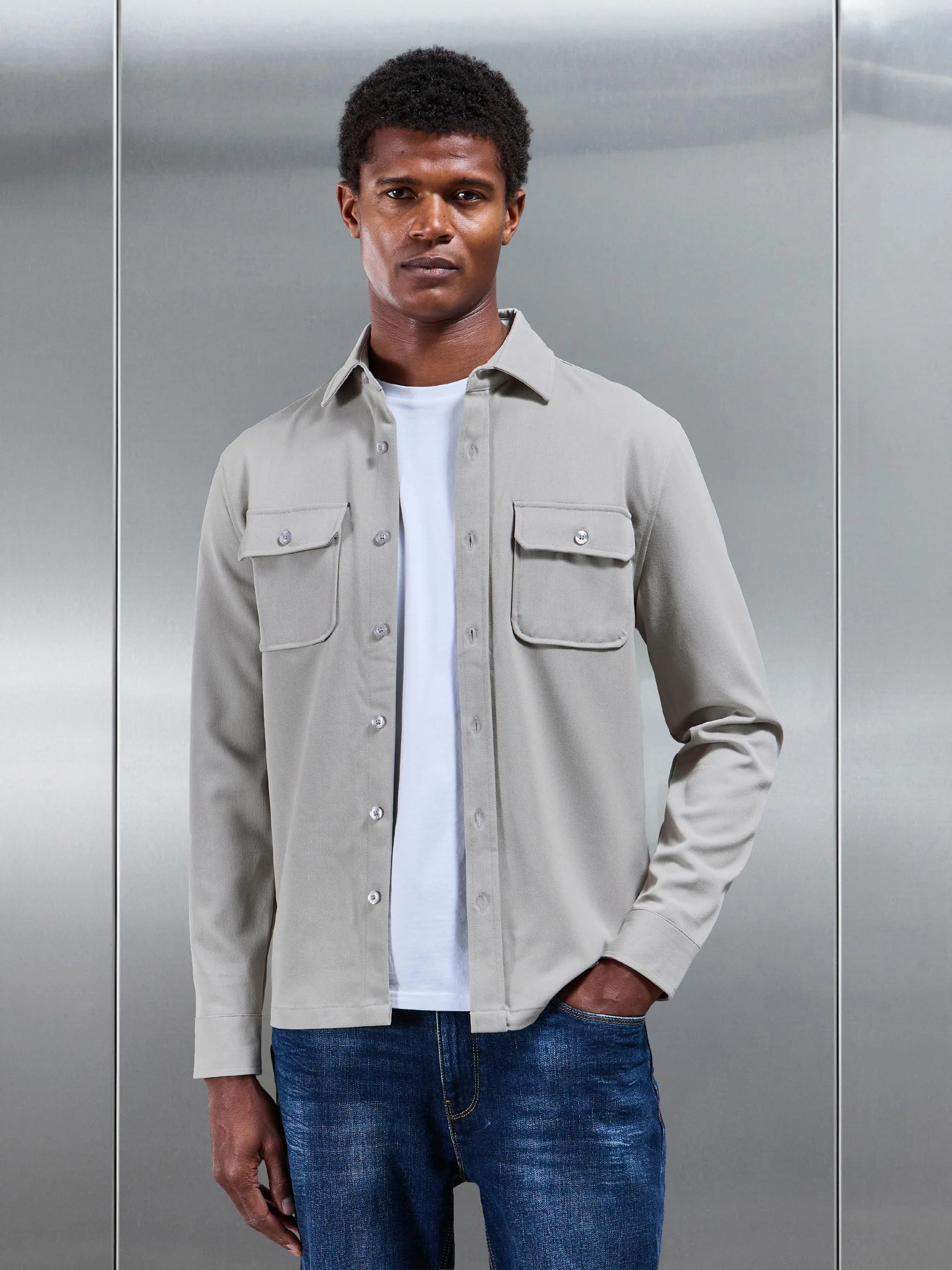 Textured Overshirt in Stone - Image 6