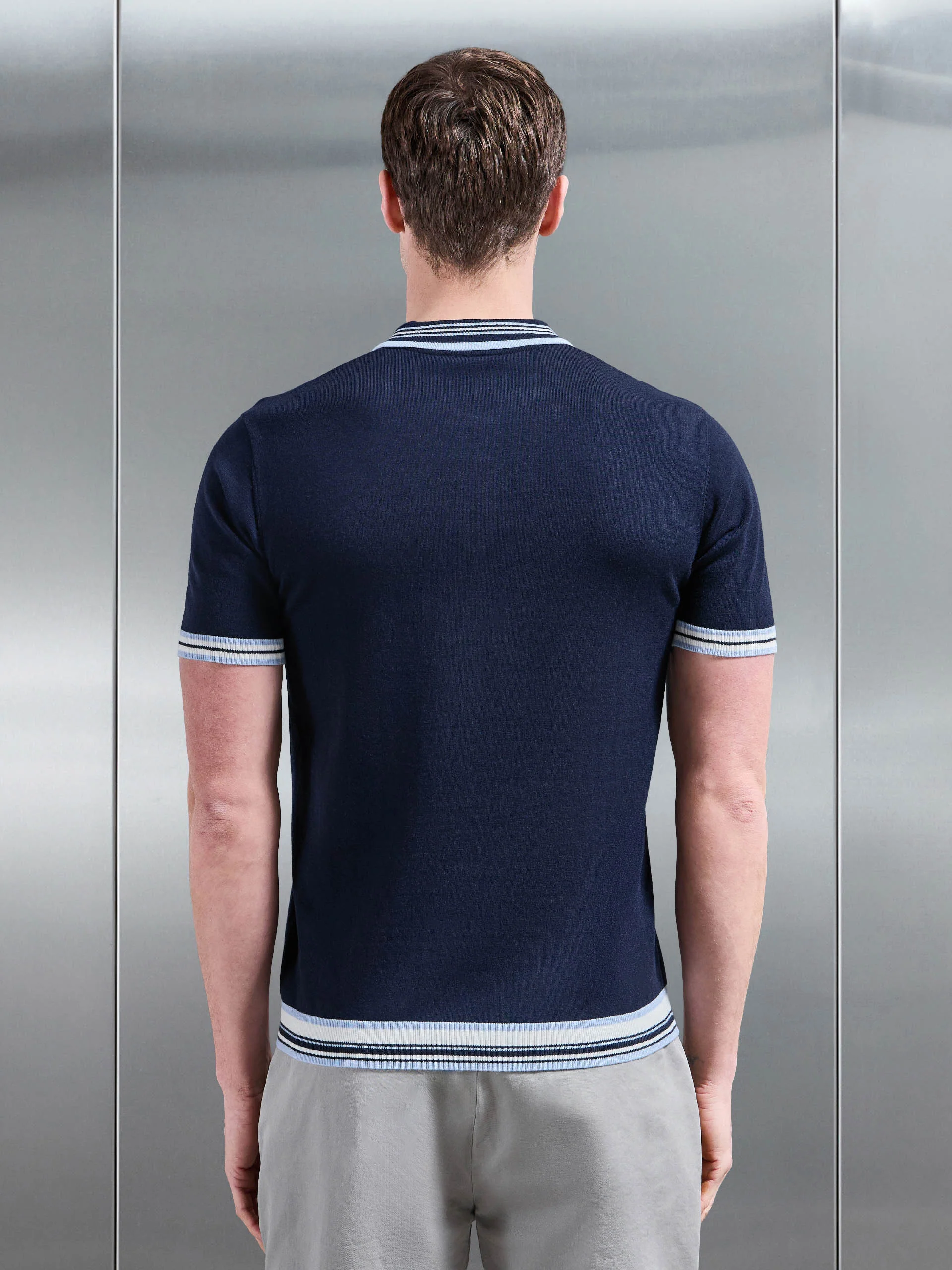 Tipped Knitted Polo Shirt in Navy - Image 3