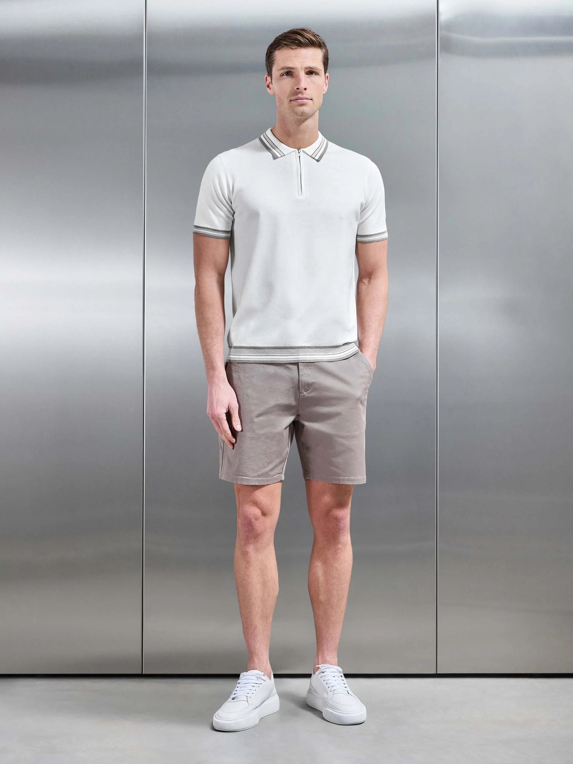 Tipped Knitted Polo Shirt in White - Image 2