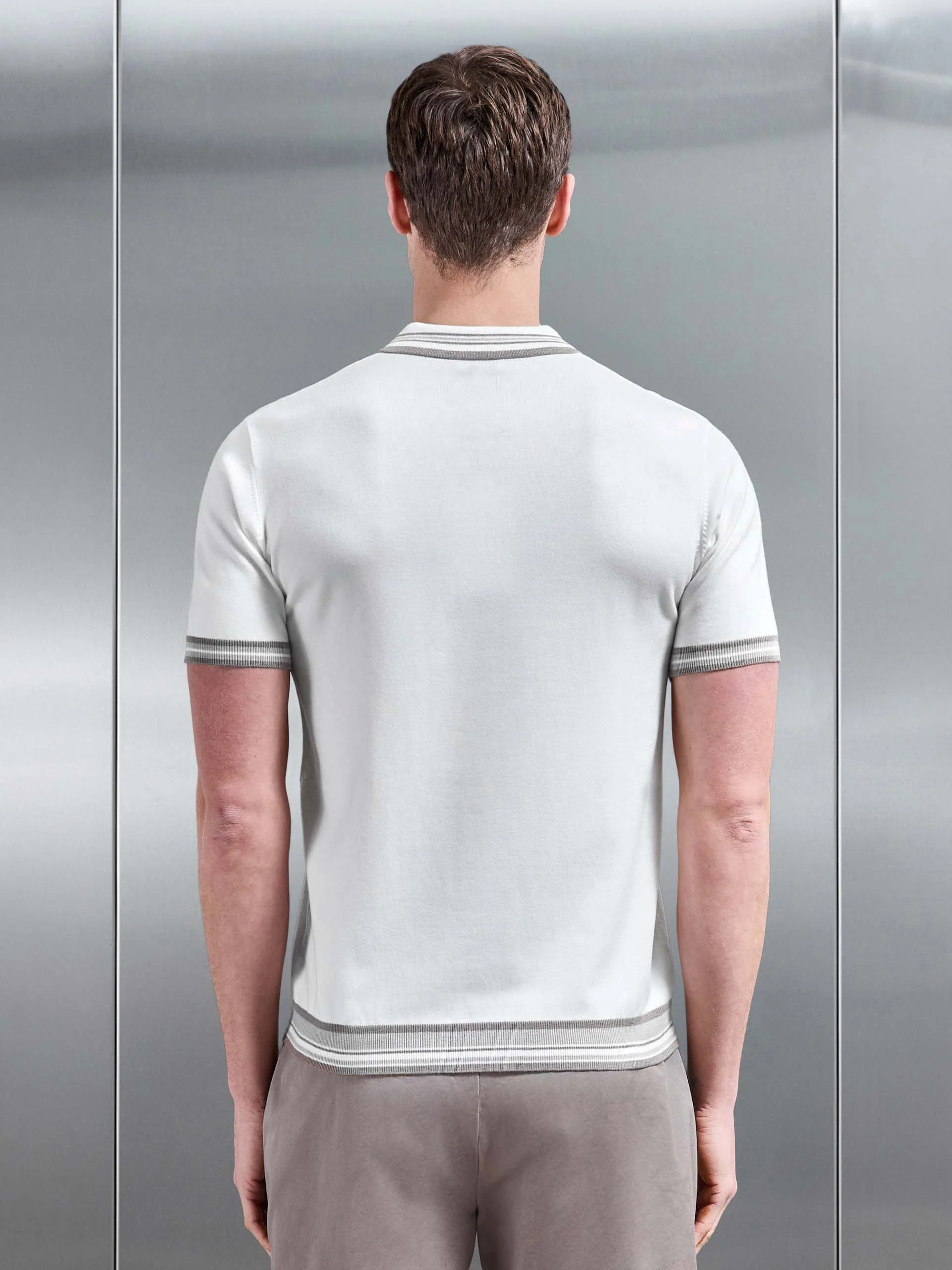 Tipped Knitted Polo Shirt in White - Image 4