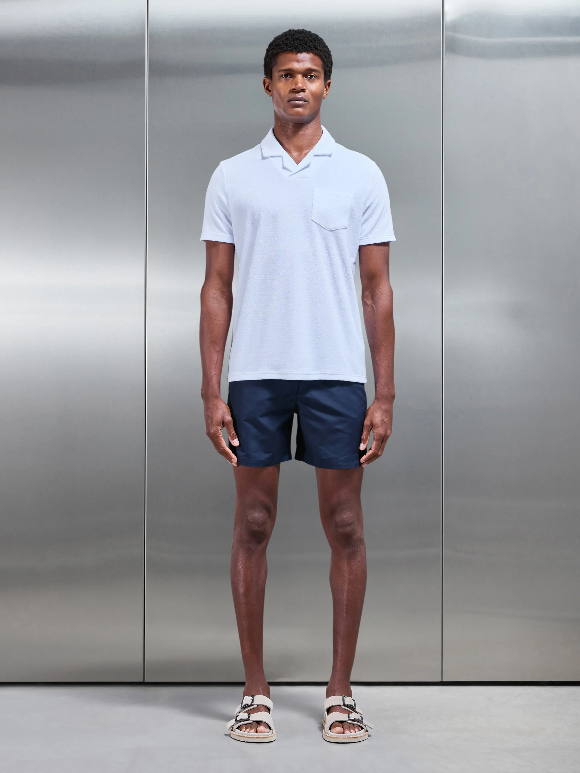 Towelling Revere Collar Polo Shirt in White - Image 2