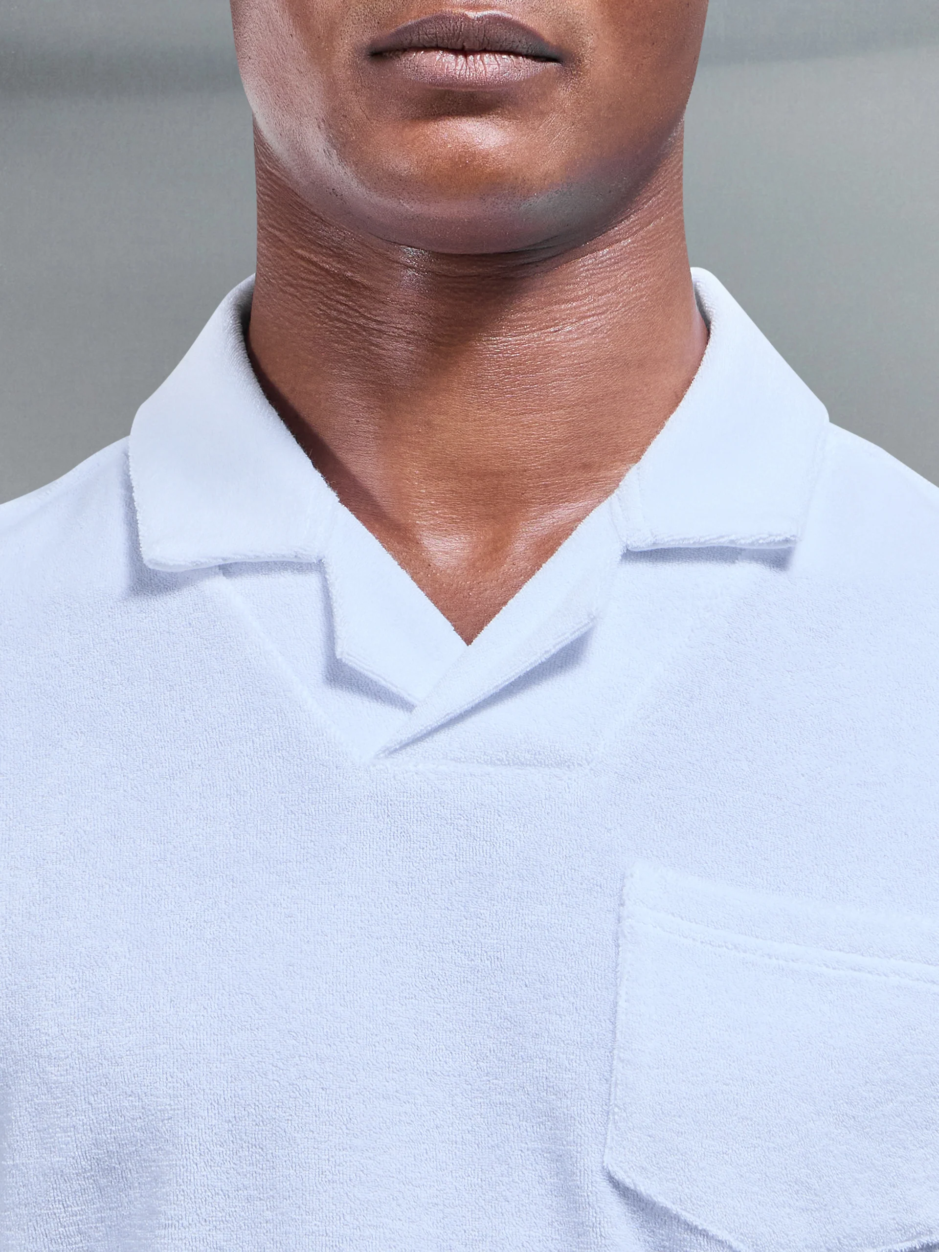Towelling Revere Collar Polo Shirt in White - Image 4