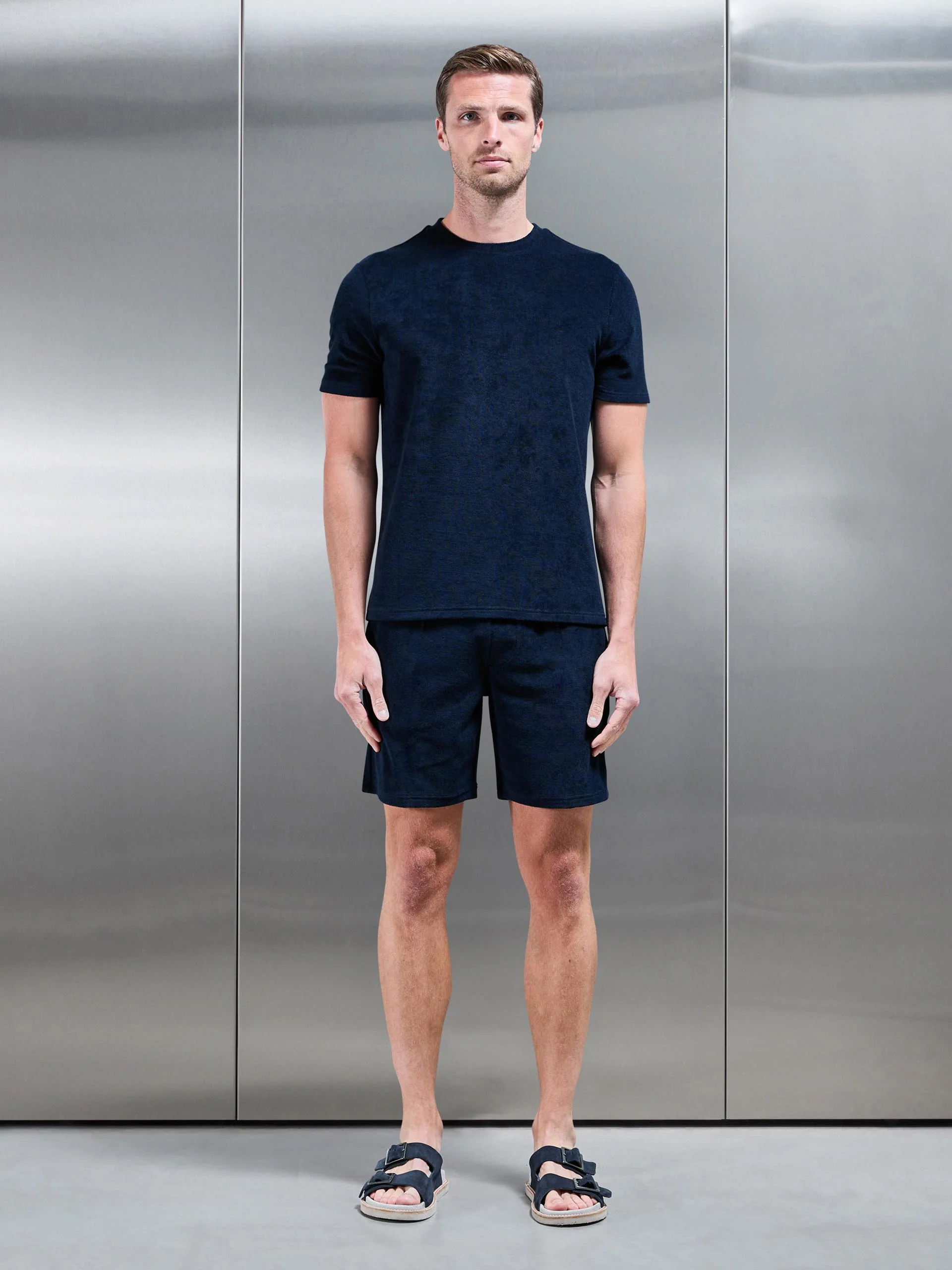 Towelling Short in Navy - Image 2