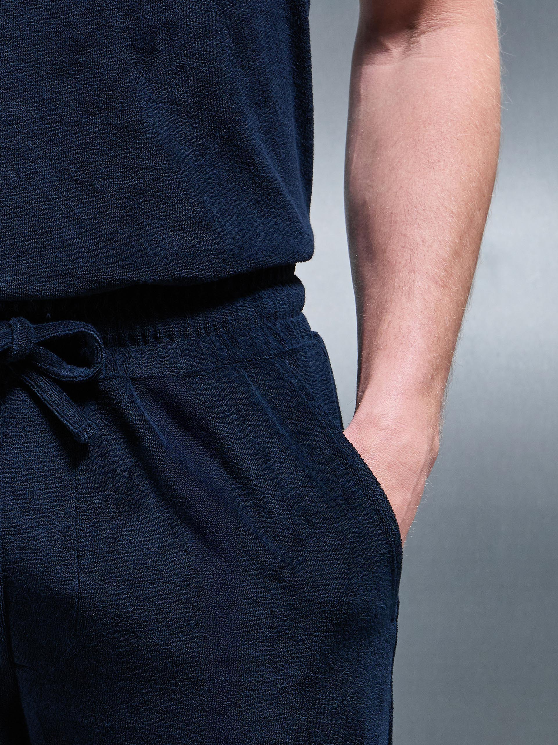 Towelling Short in Navy - Image 3