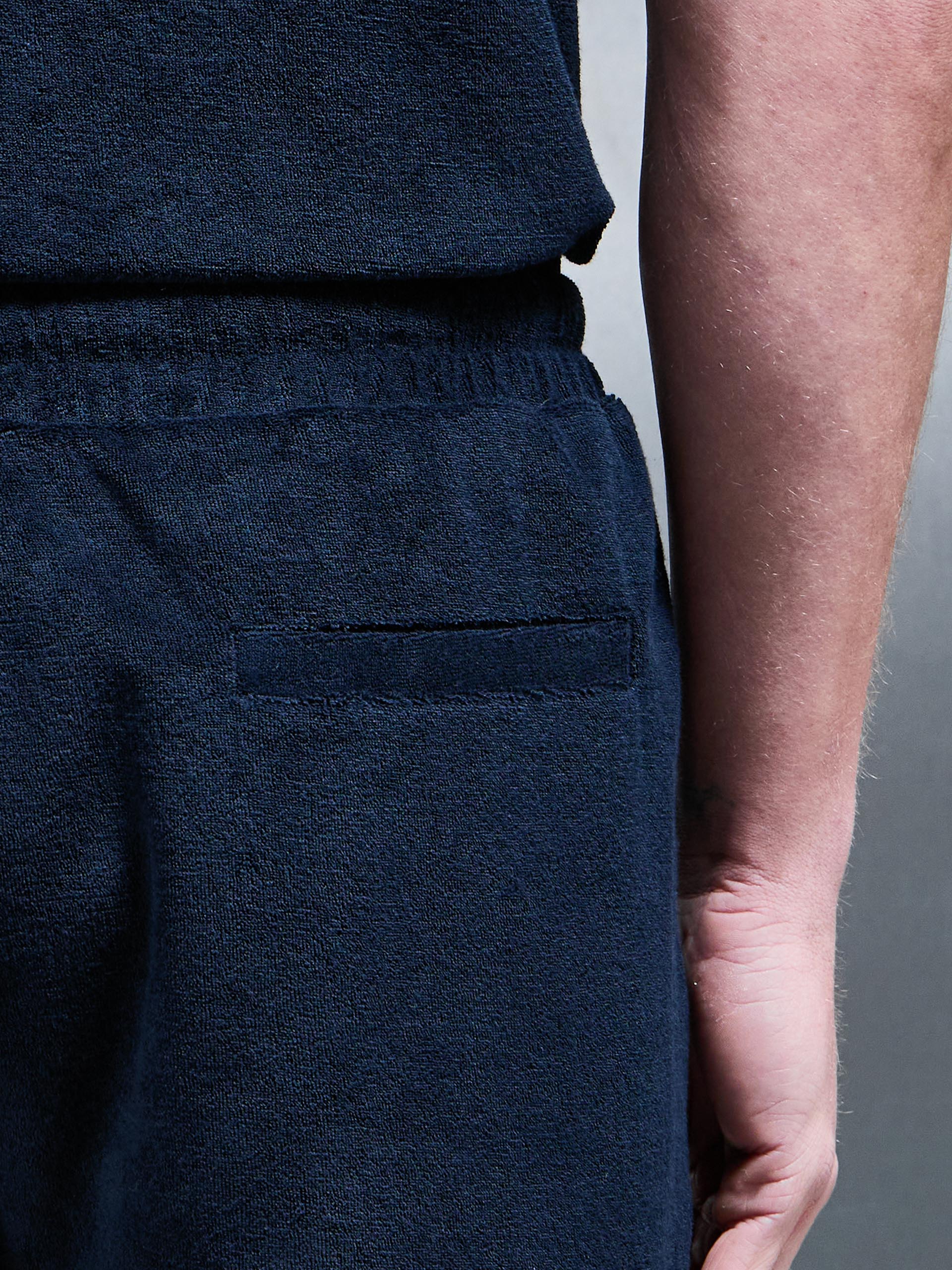 Towelling Short in Navy - Image 4