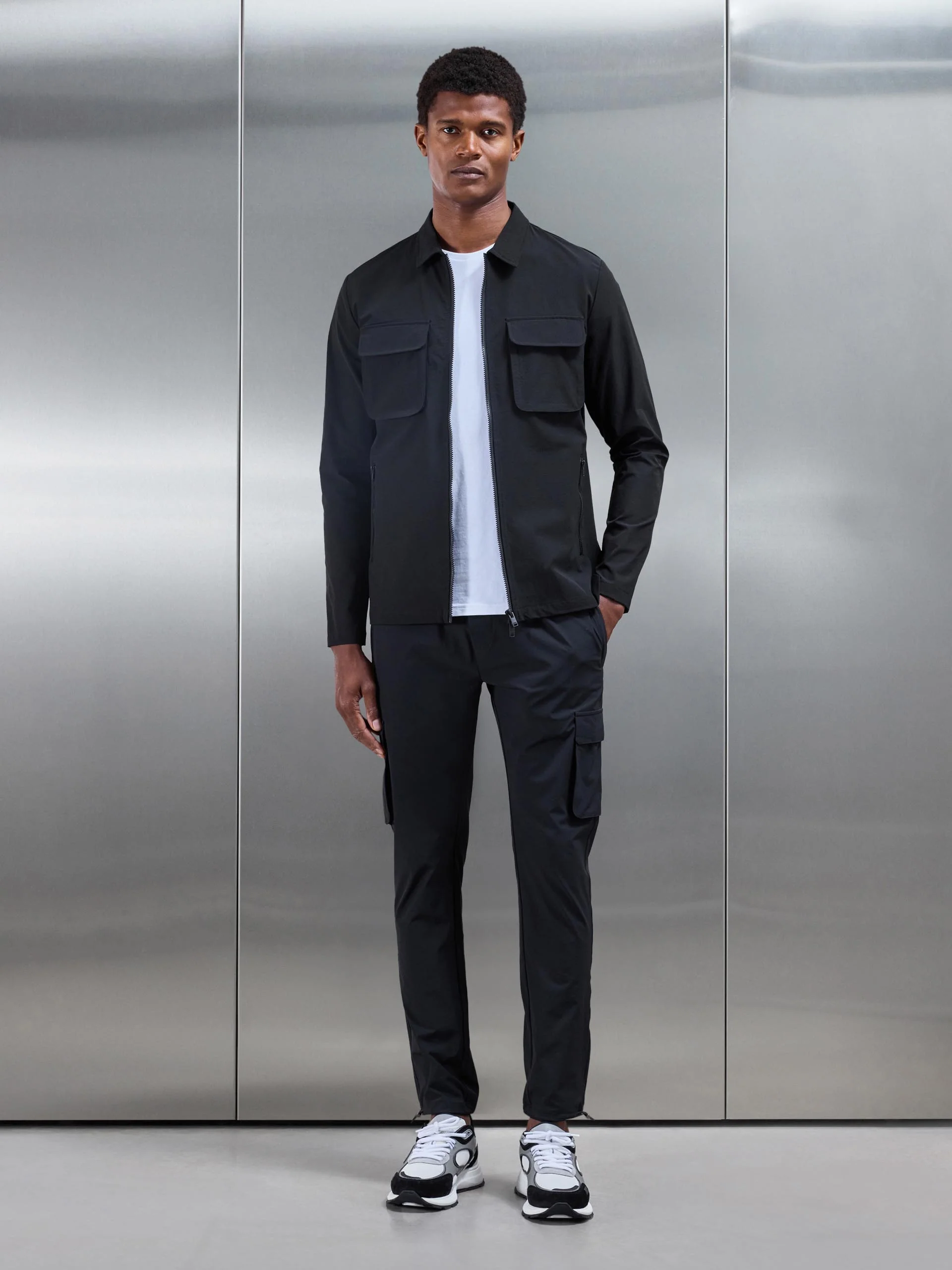 Utility Cargo Overshirt in Black - Image 2