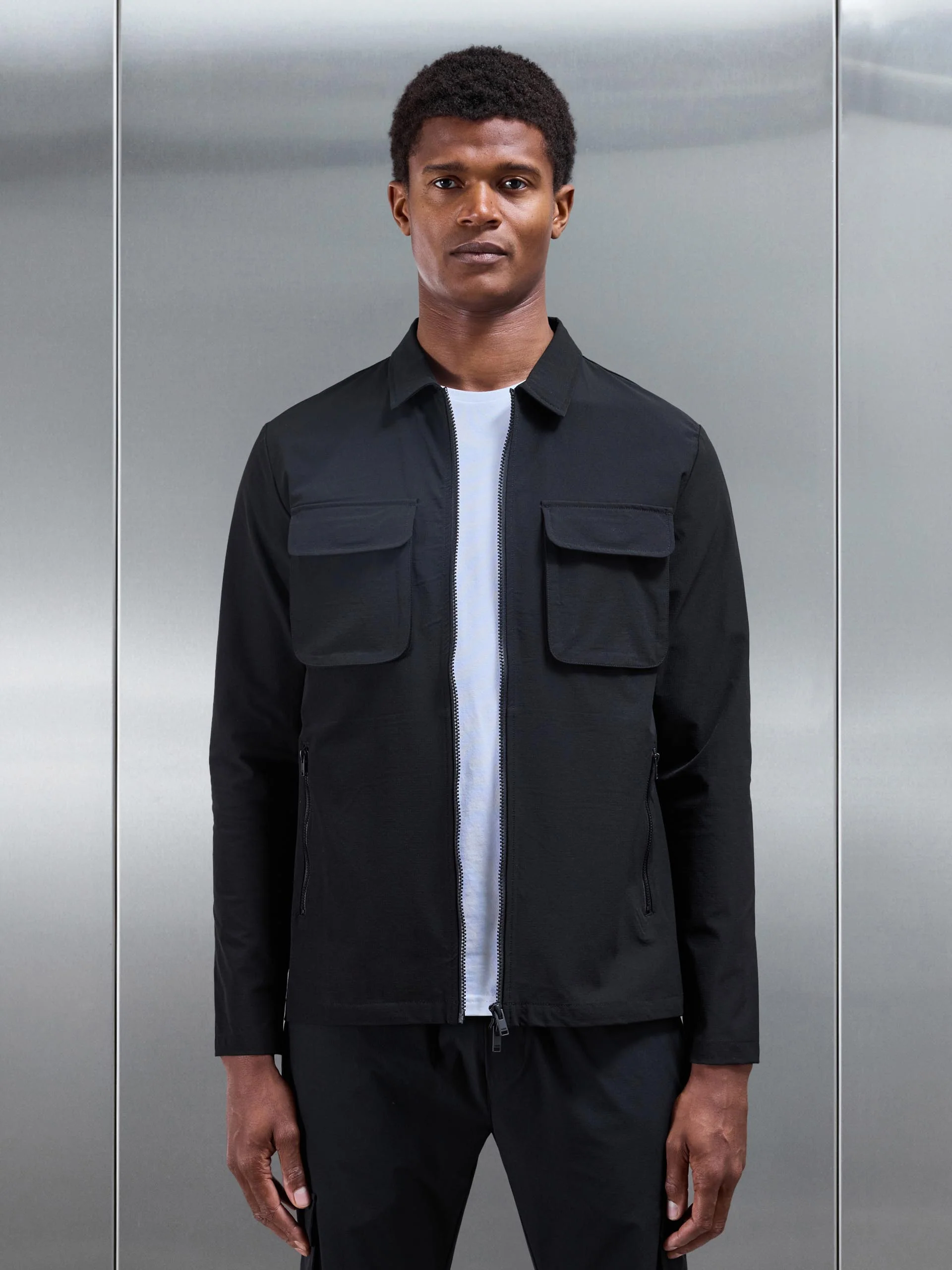 Utility Cargo Overshirt in Black - Image 6