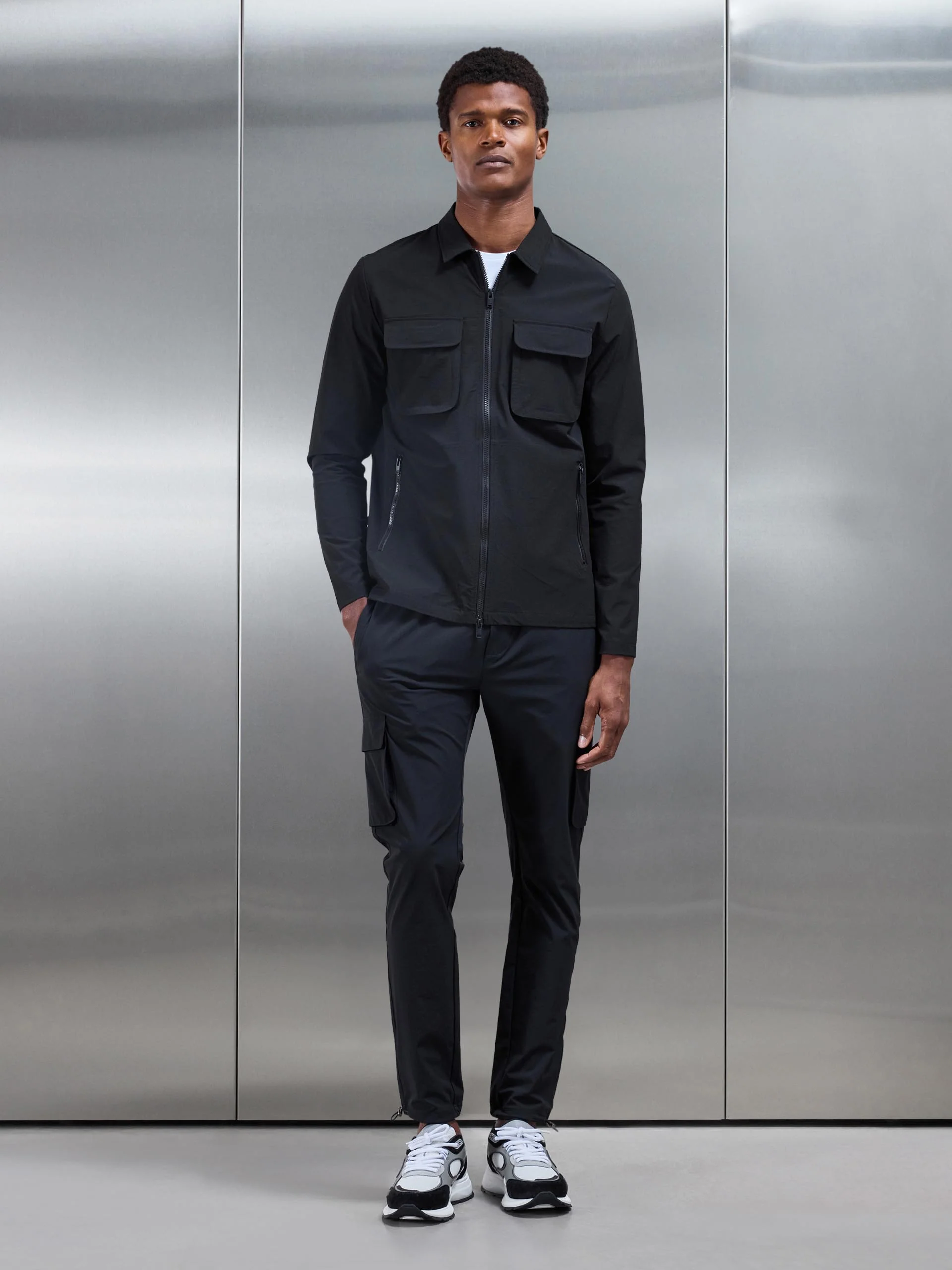 Utility Cargo Overshirt in Black - Image 7