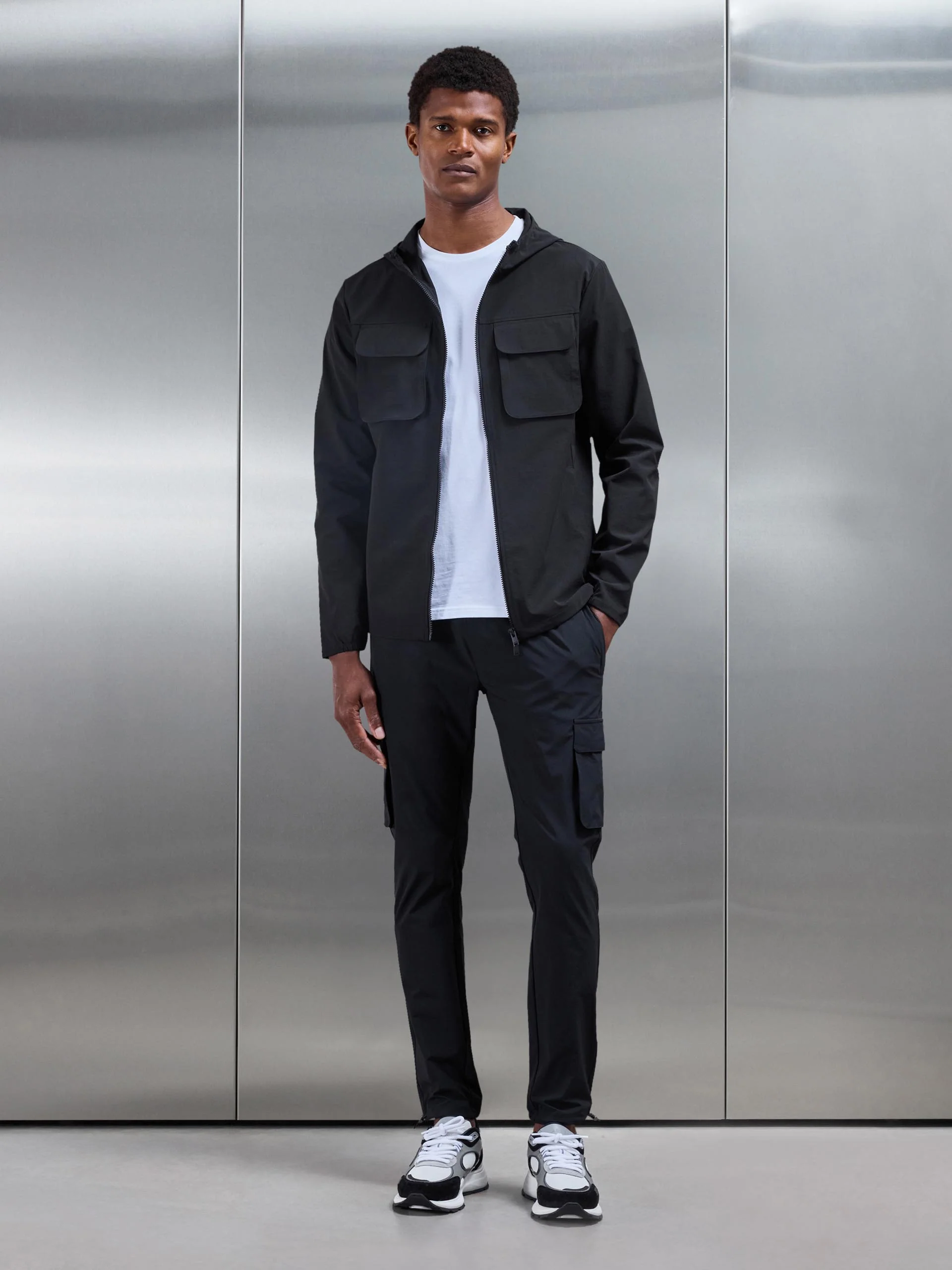 Utility Cargo Windbreaker in Black - Image 3