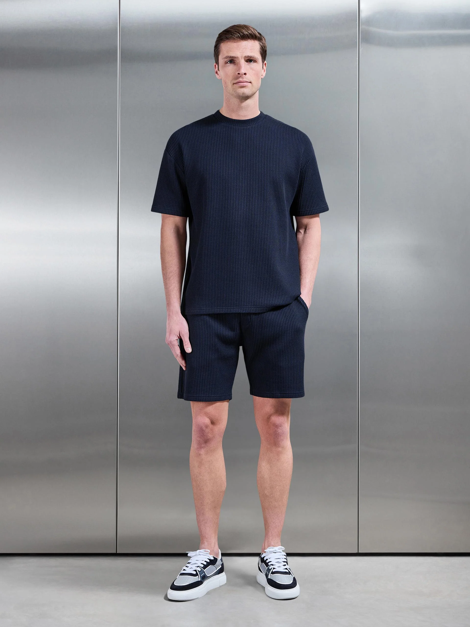 Waffle Relaxed T-Shirt in Navy - Image 2