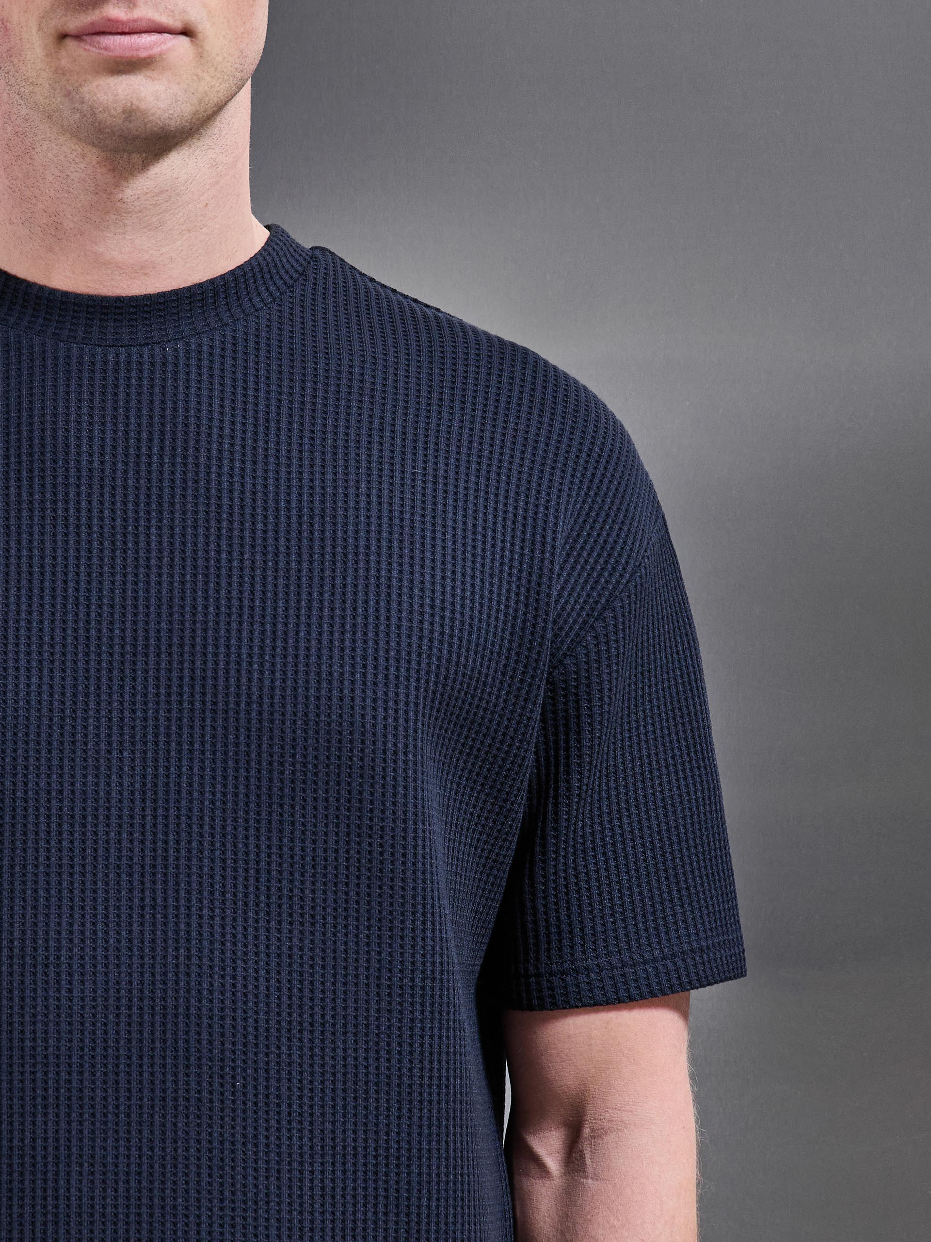 Waffle Relaxed T-Shirt in Navy - Image 3