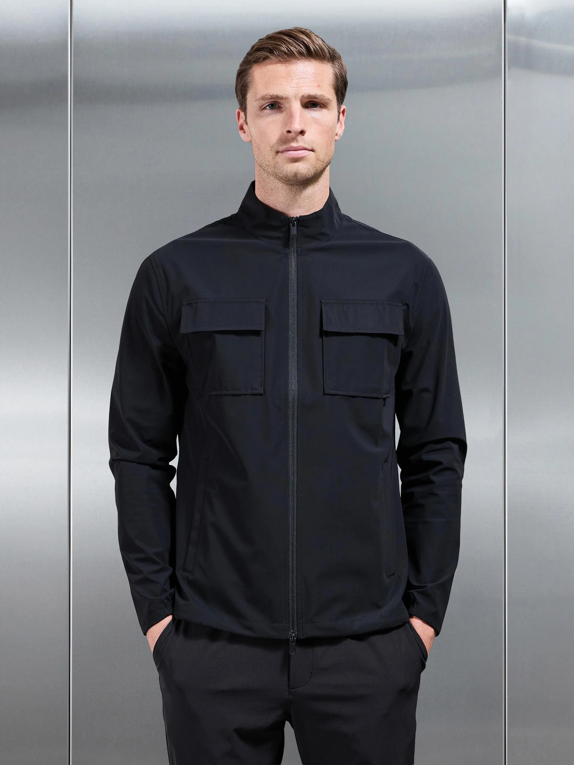 Water Repellent Cargo Jacket in Black - Image 6