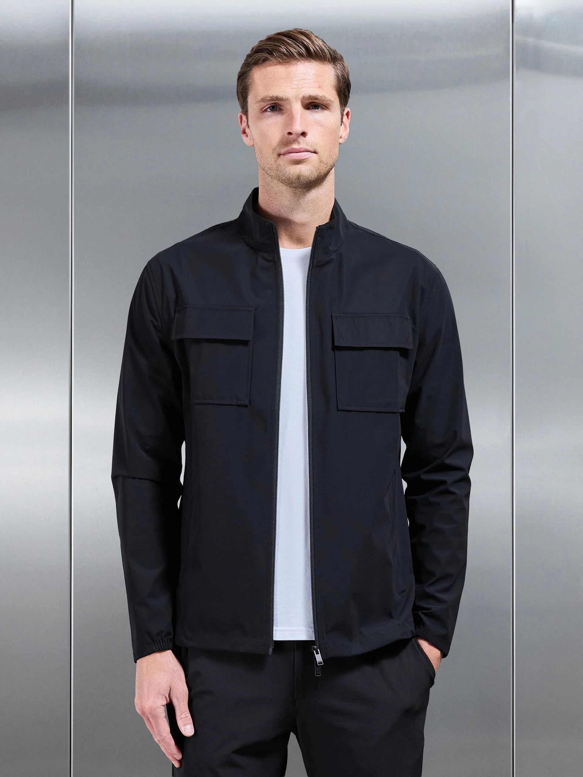 Water Repellent Cargo Jacket in Black - Image 8
