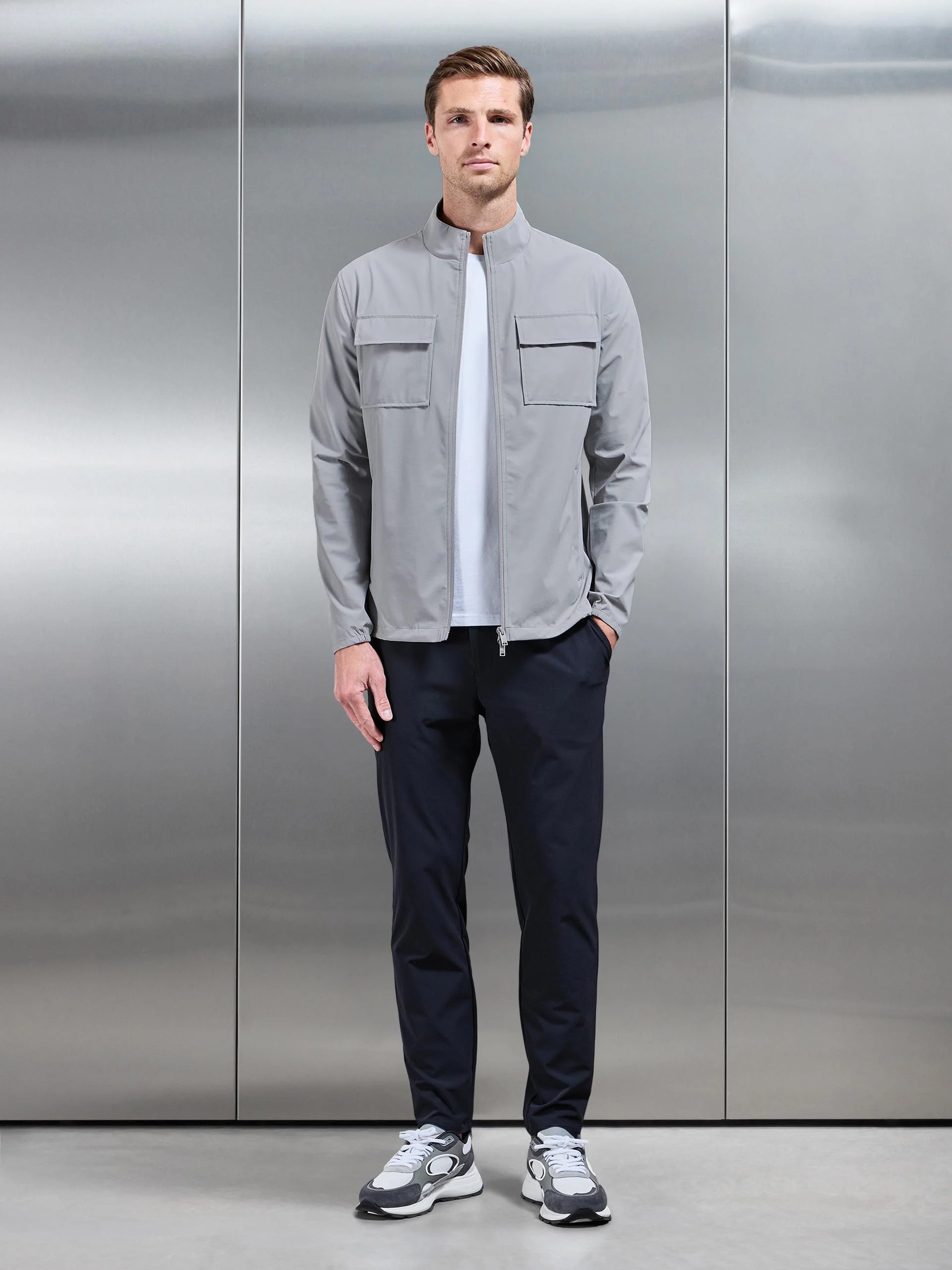 Water Repellent Cargo Jacket in Mid Grey - Image 2