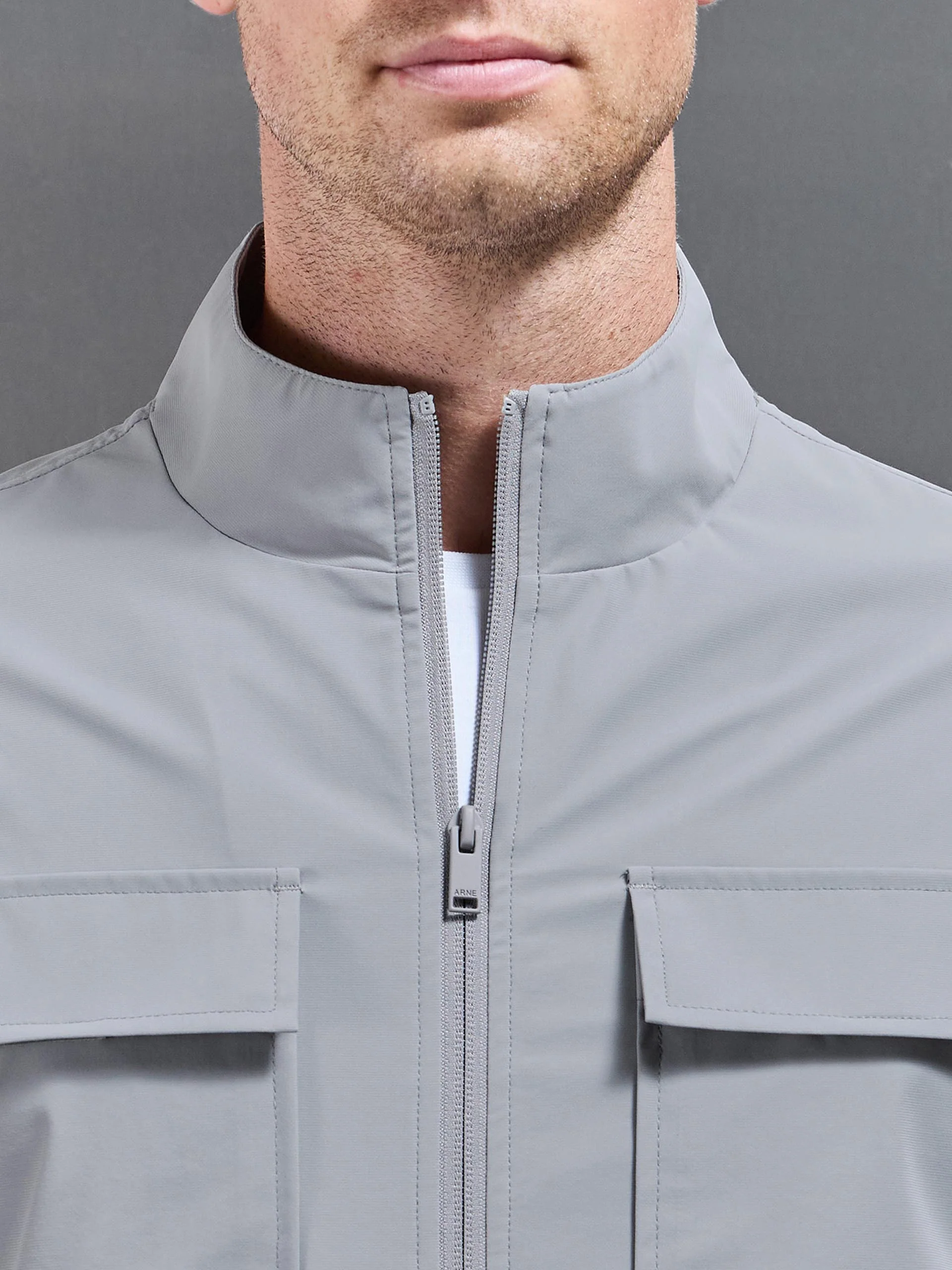 Water Repellent Cargo Jacket in Mid Grey - Image 4