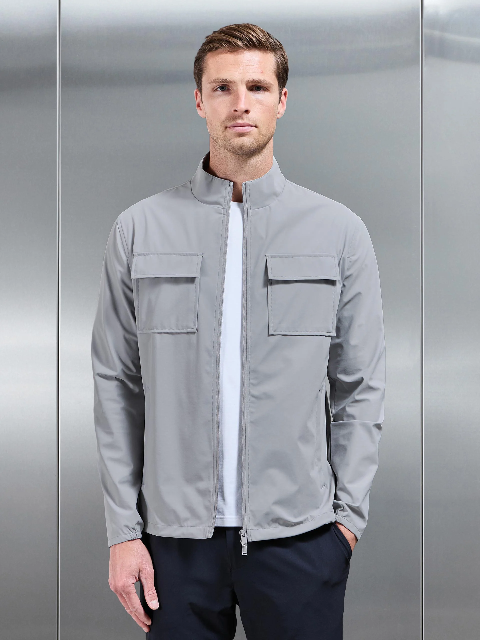 Water Repellent Cargo Jacket in Mid Grey - Image 6