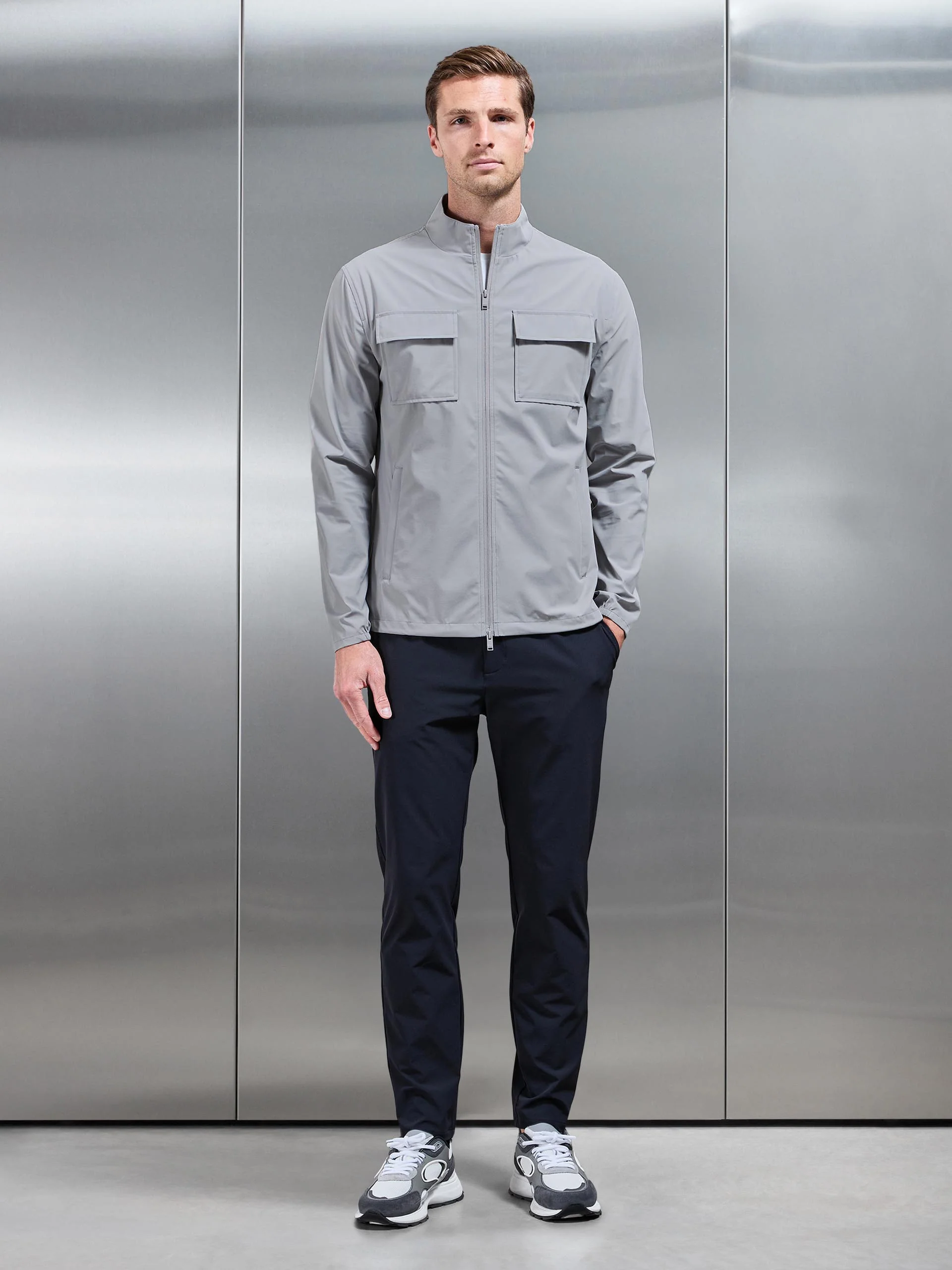 Water Repellent Cargo Jacket in Mid Grey - Image 7