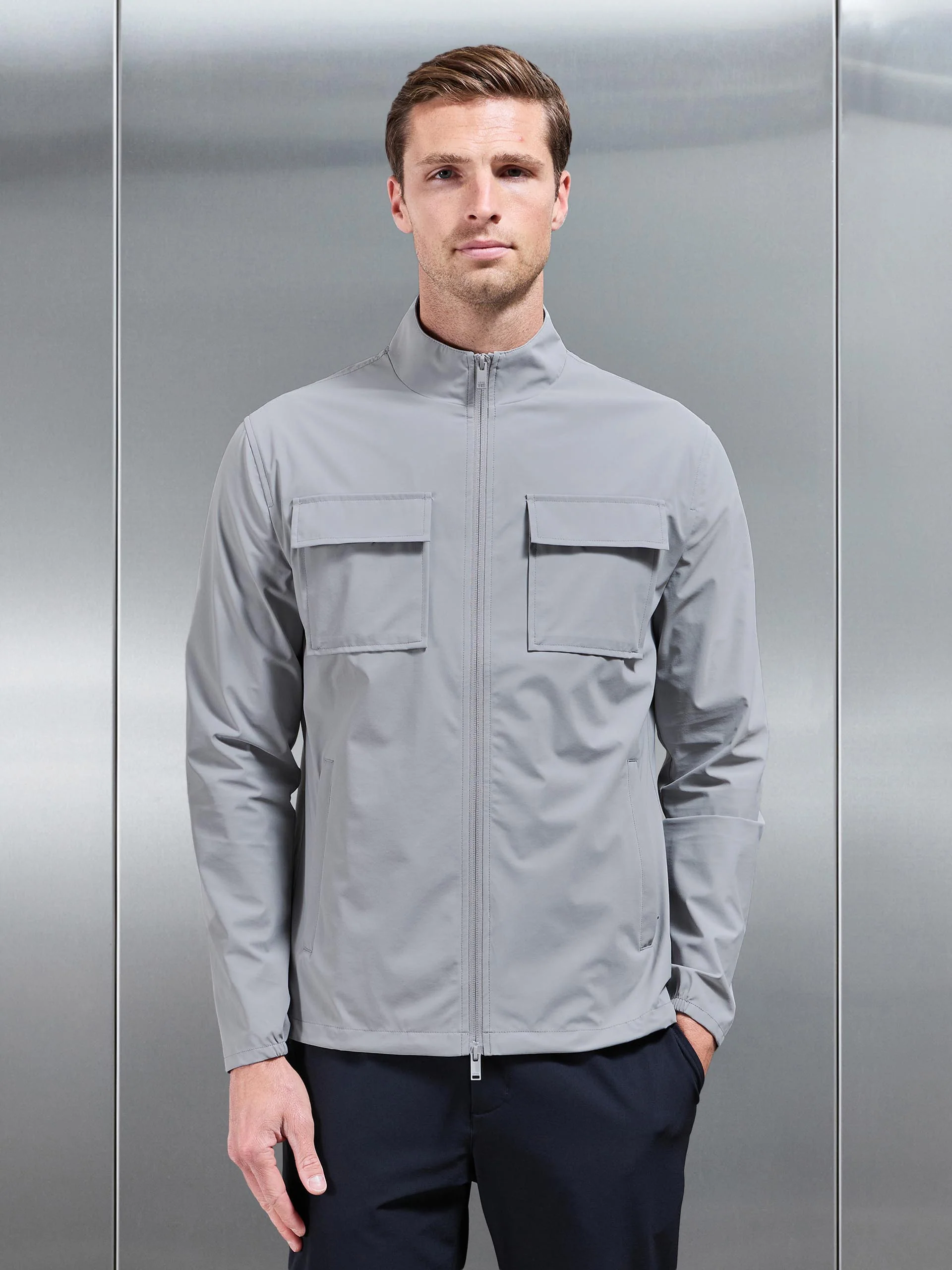 Water Repellent Cargo Jacket in Mid Grey - Image 8