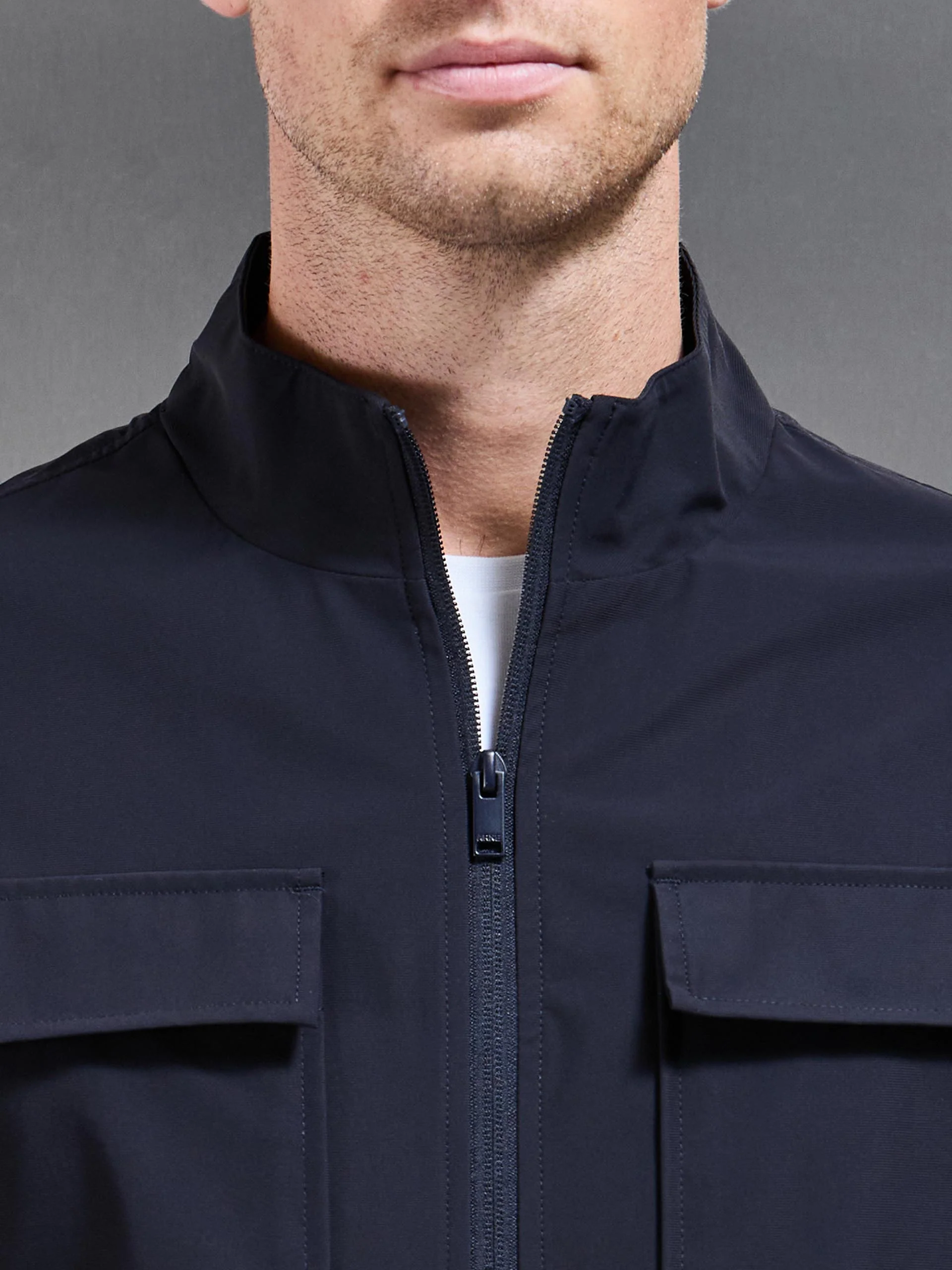 Water Repellent Cargo Jacket in Navy - Image 4