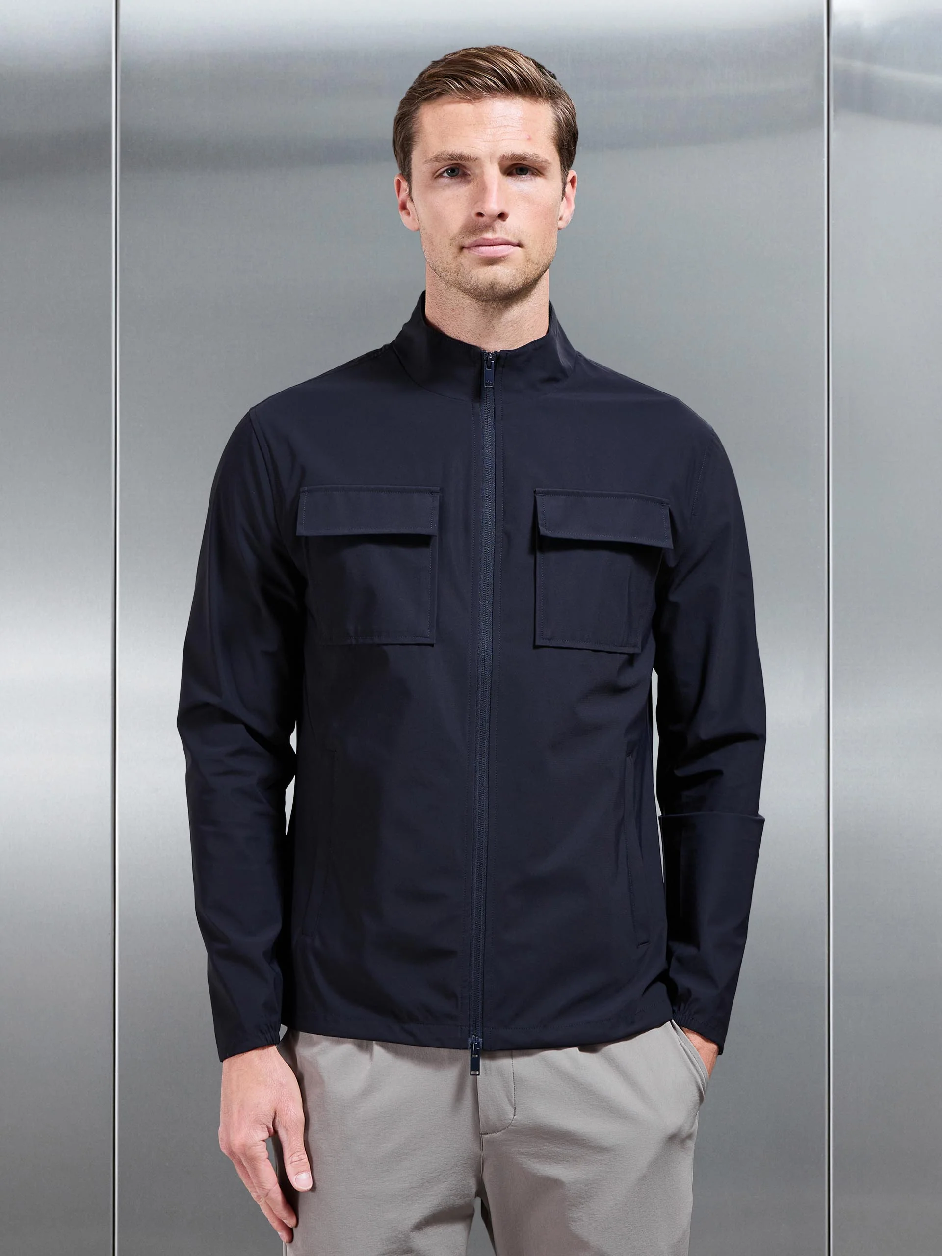 Water Repellent Cargo Jacket in Navy - Image 6