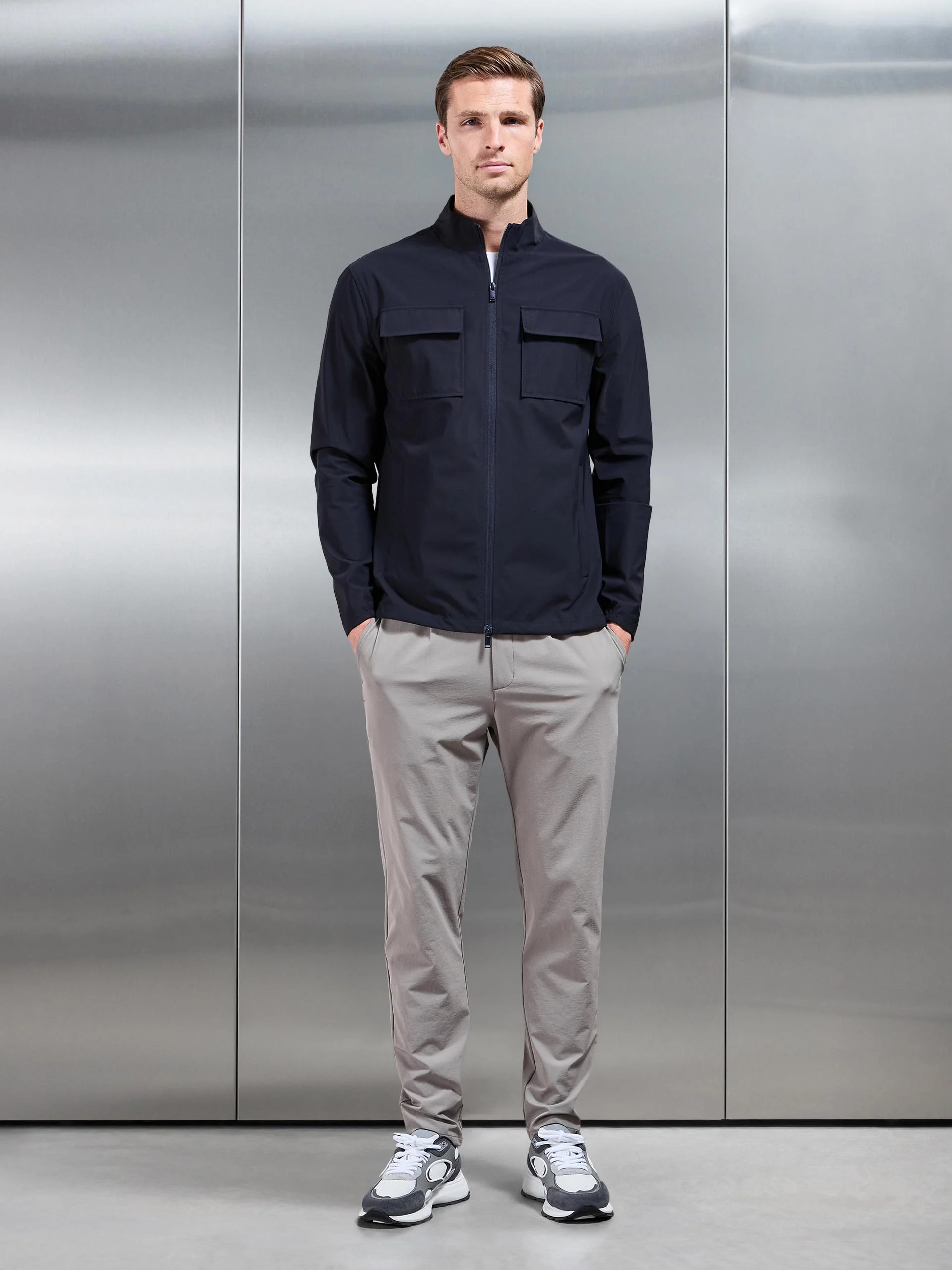 Water Repellent Cargo Jacket in Navy - Image 7