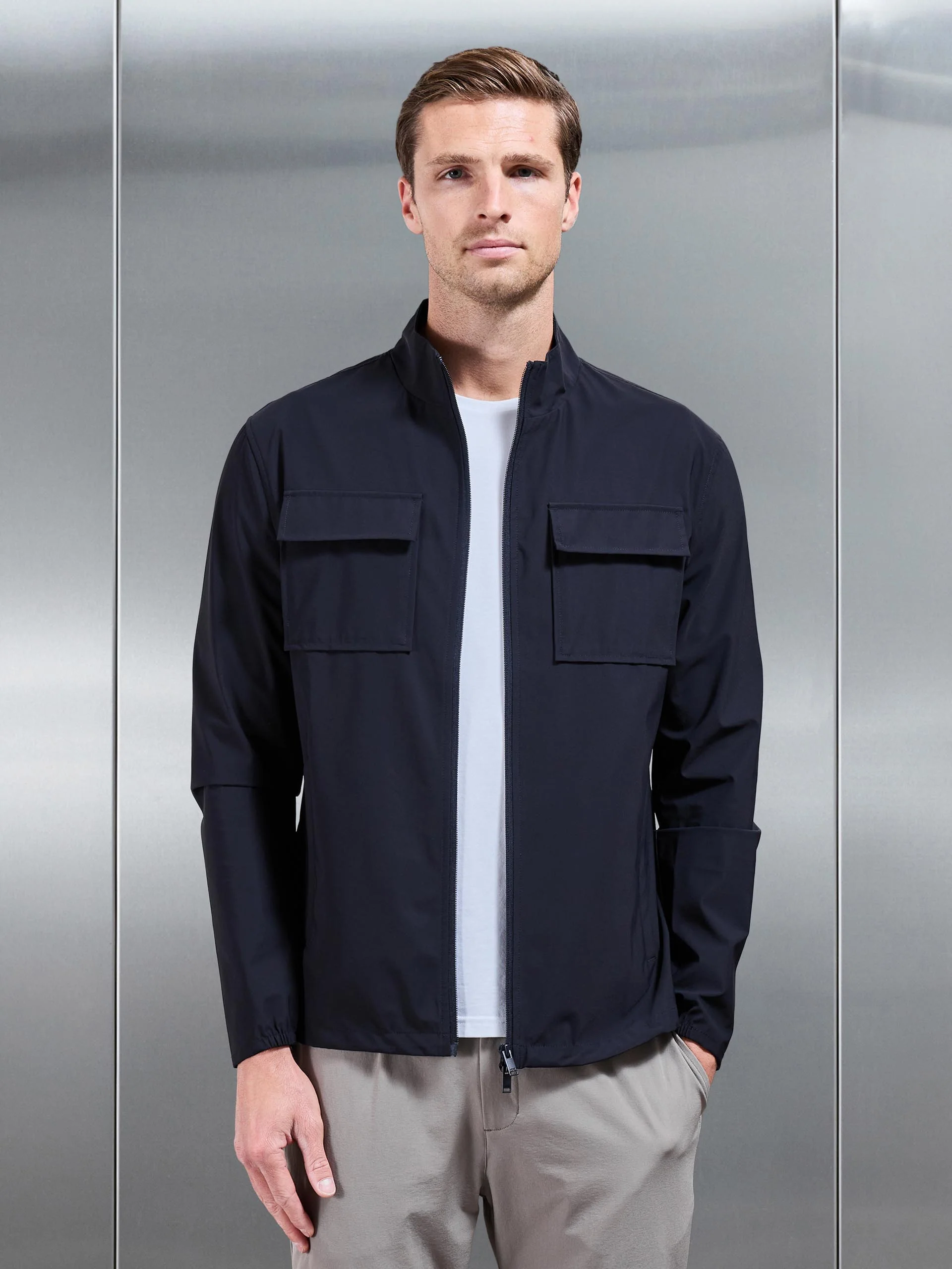 Water Repellent Cargo Jacket in Navy - Image 8
