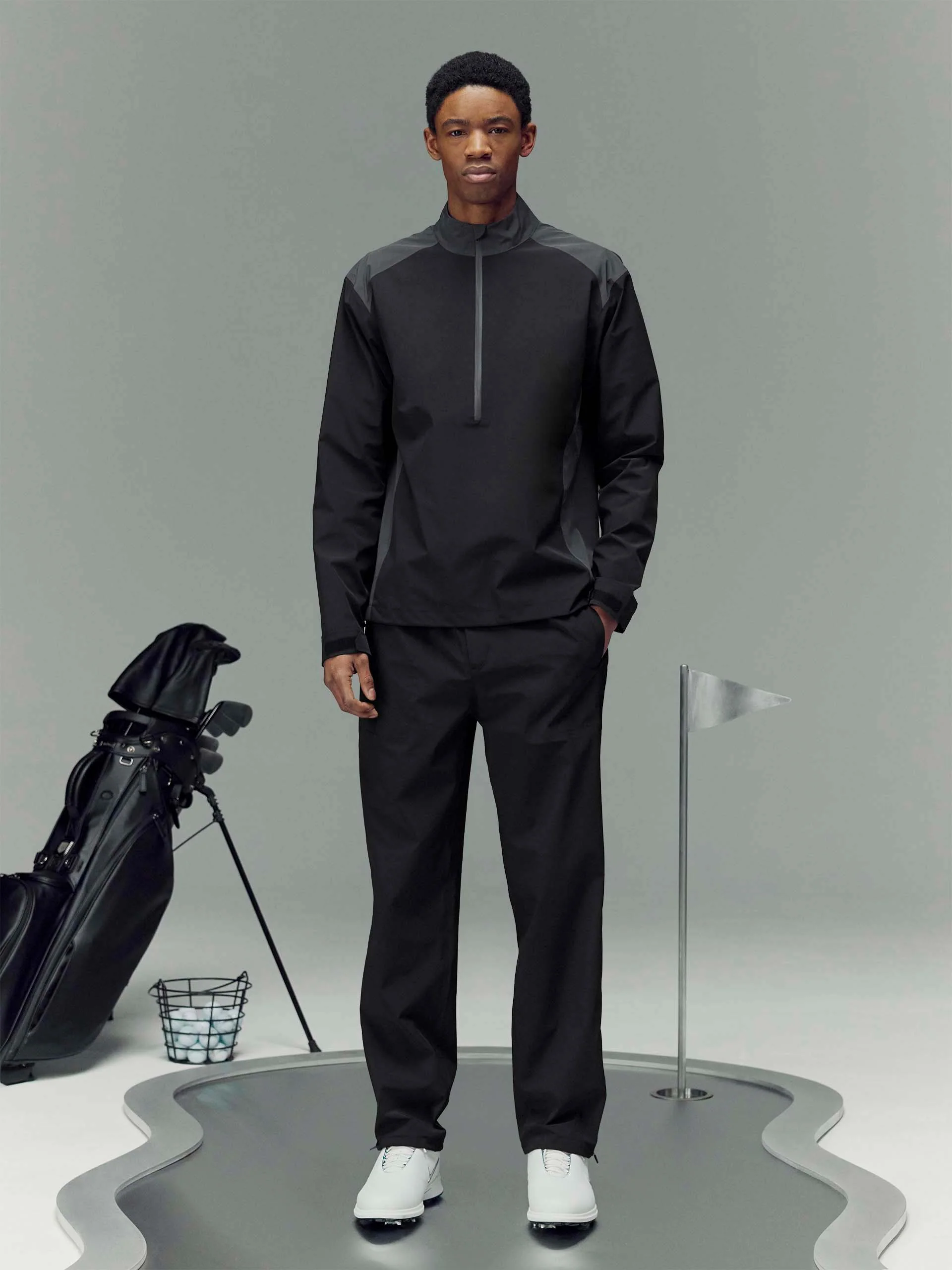 Waterproof Golf Colour Block Half Zip in Black - Image 2