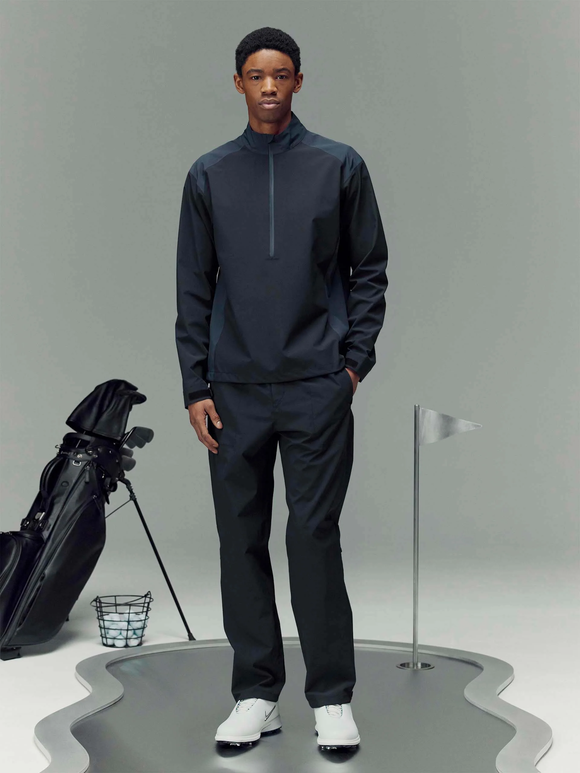 Waterproof Golf Colour Block Half Zip in Navy - Image 2