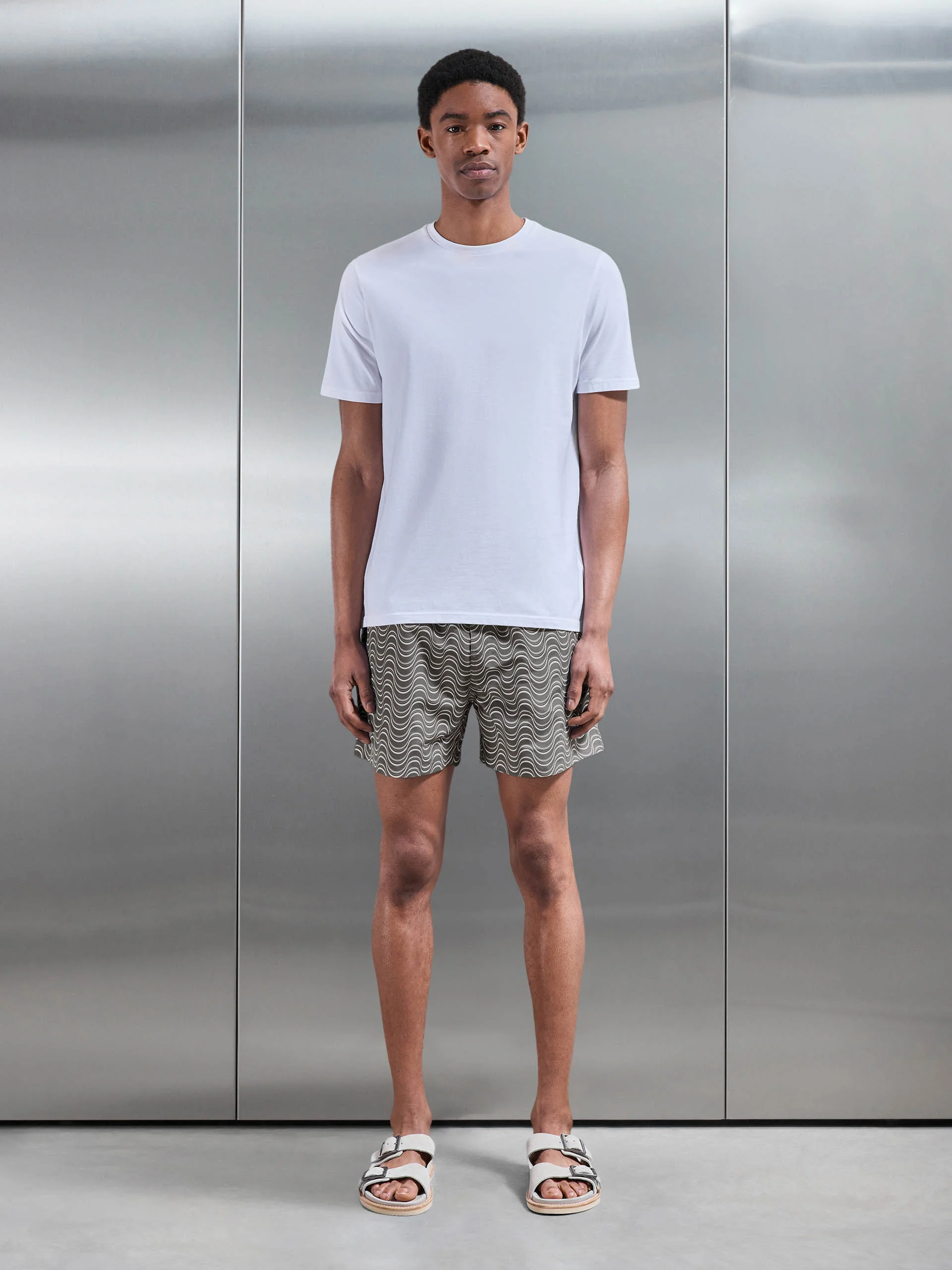 Wave Printed Drawstring Swim Short in Grey - Image 2