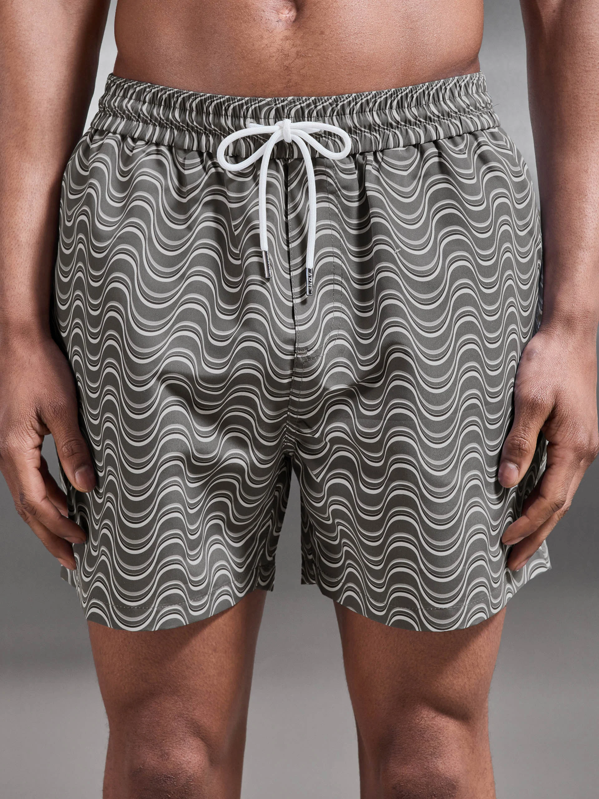 Wave Printed Drawstring Swim Short in Grey - Image 5