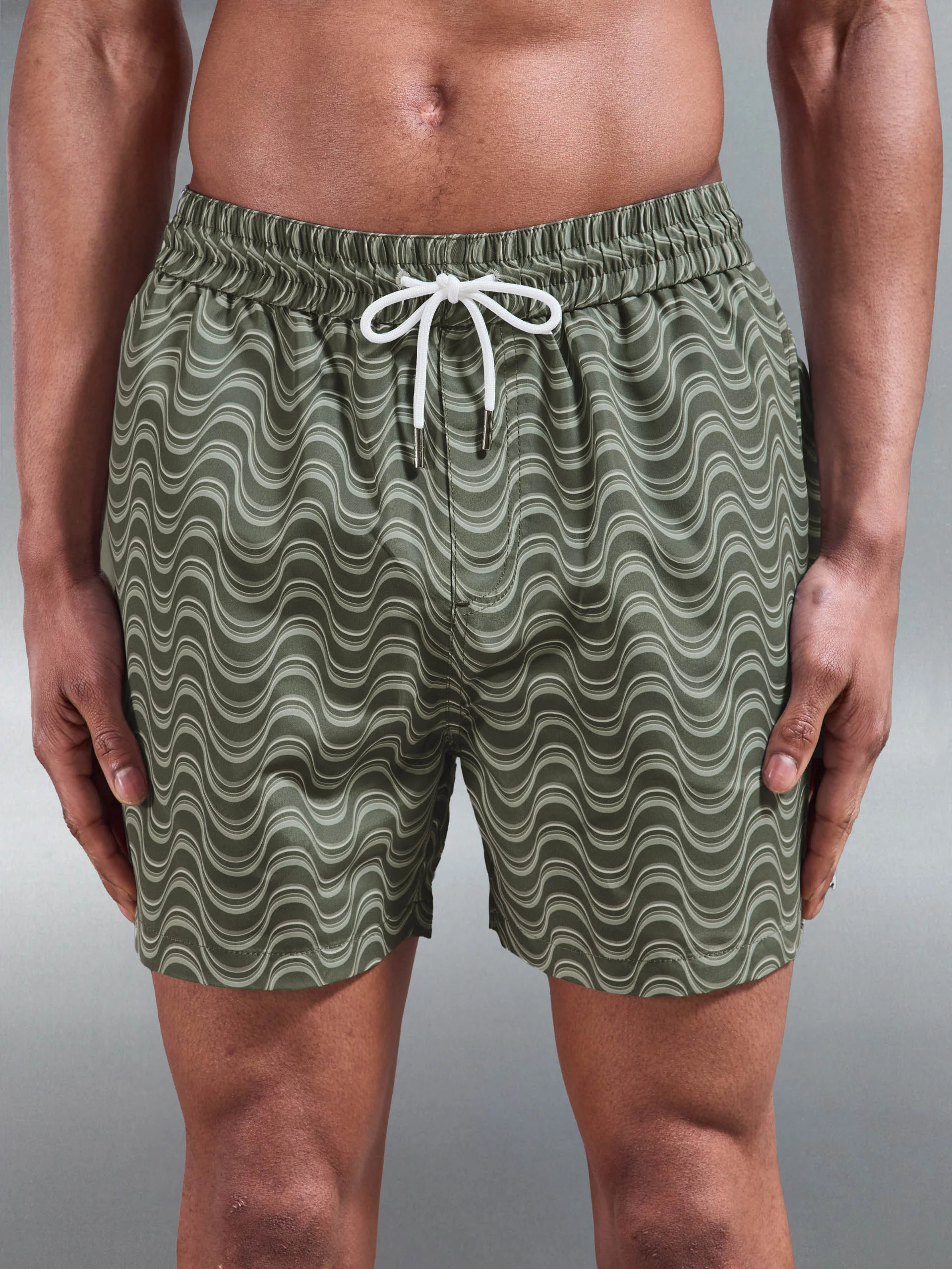 Wave Printed Drawstring Swim Short in Sage - Image 5