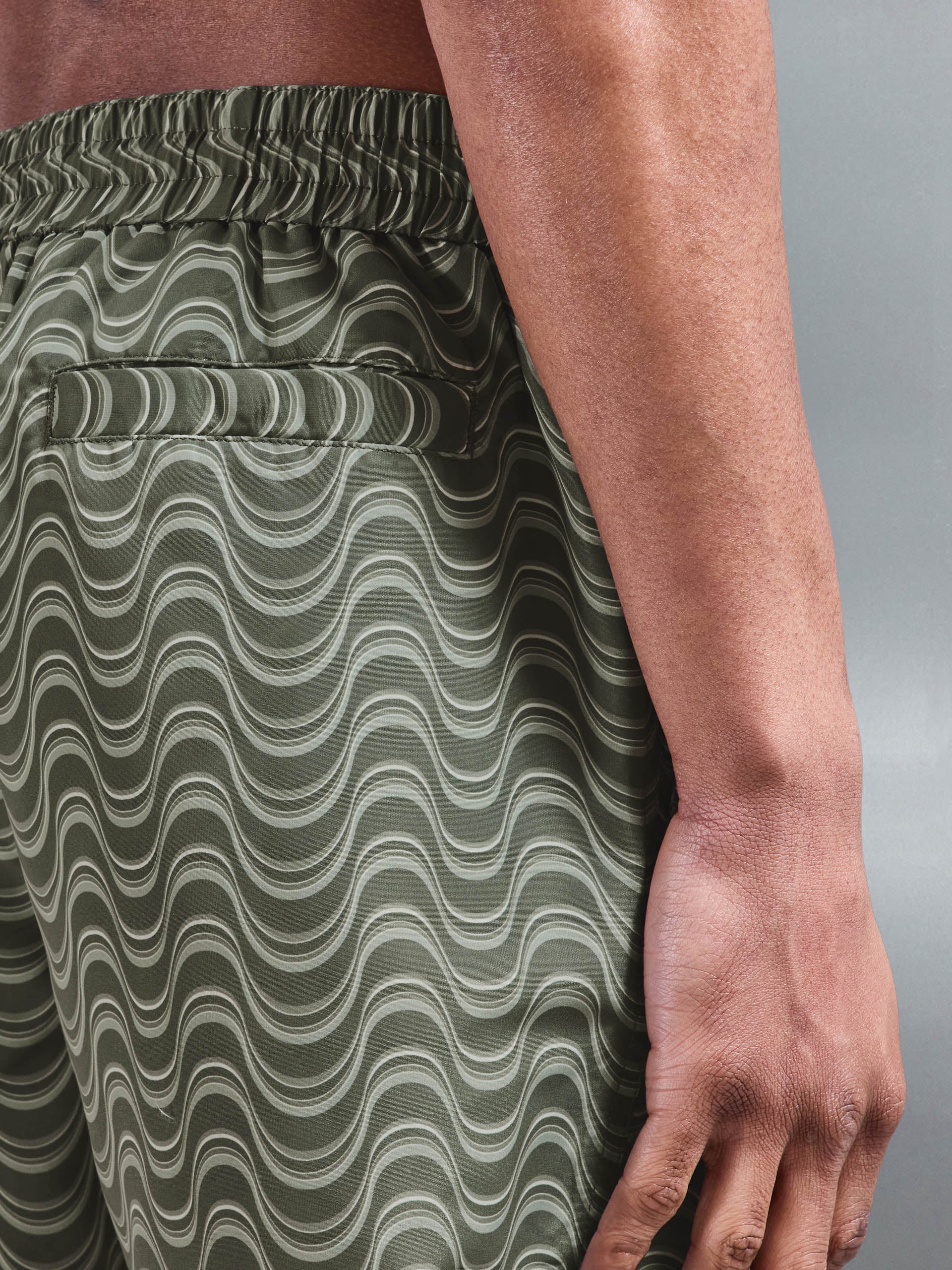 Wave Printed Drawstring Swim Short in Sage - Image 6