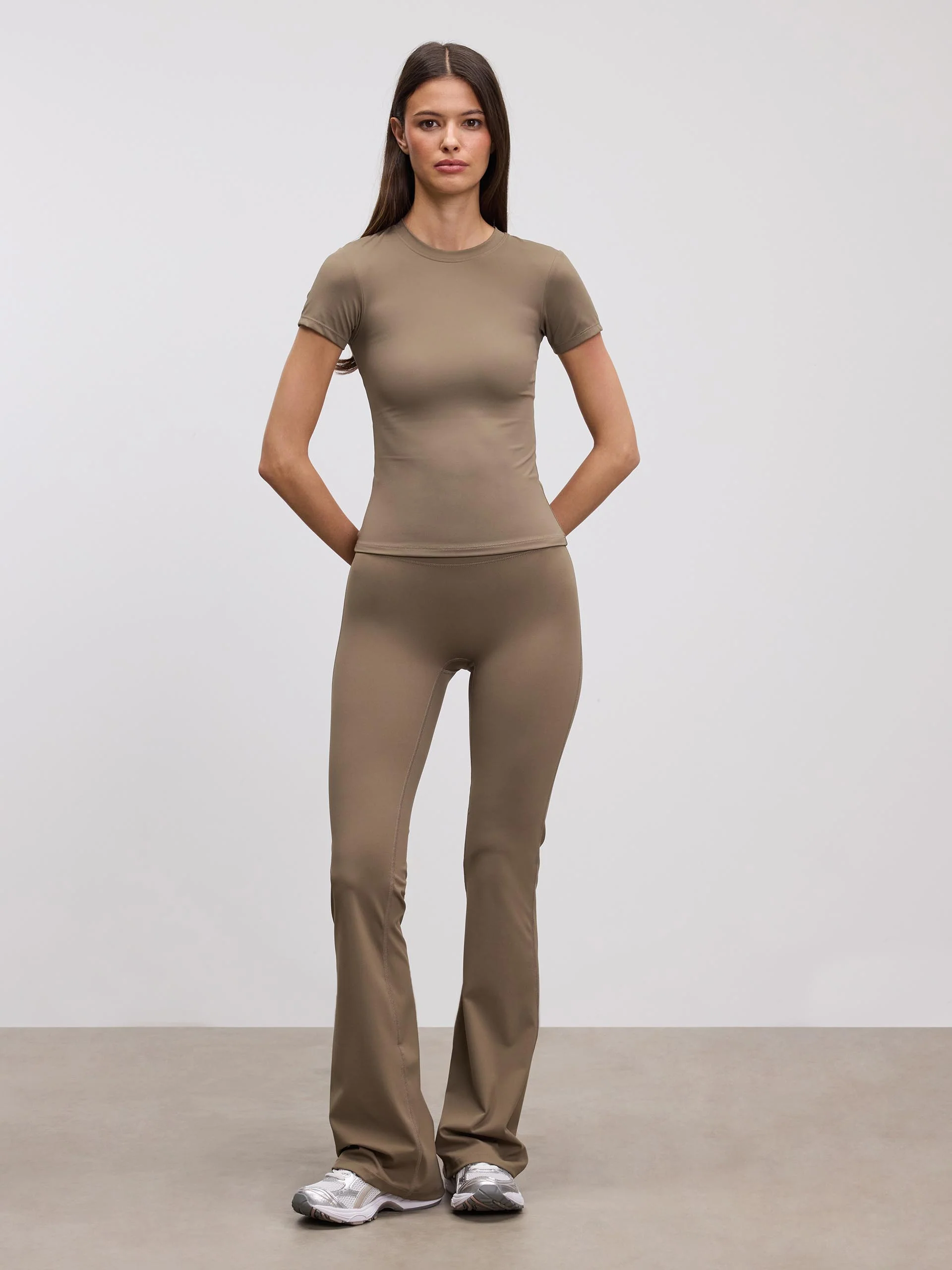 Womens Active Flared Legging in Taupe - Image 2