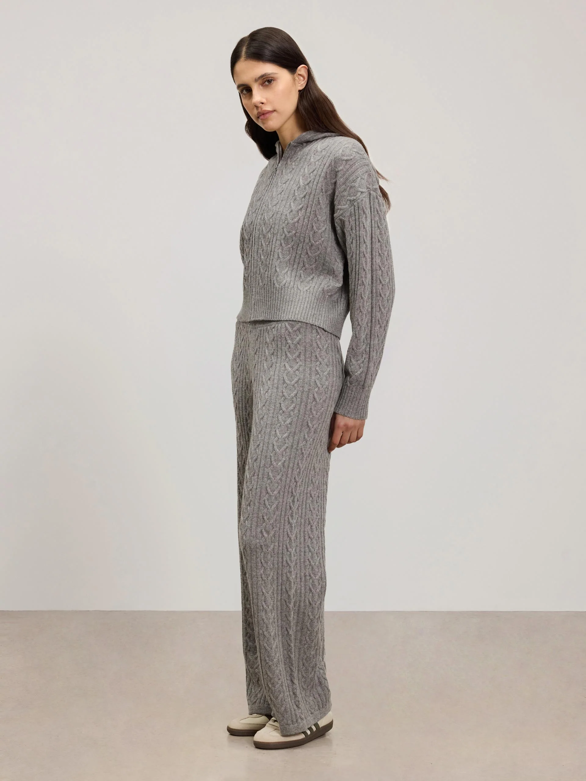 Womens Cable Knit Trouser in Charcoal Marl - Image 2