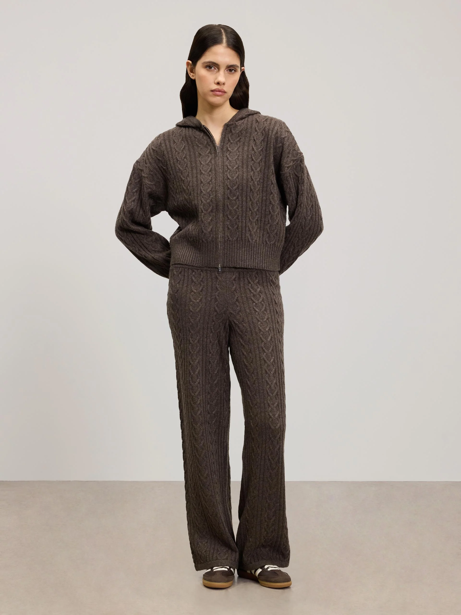 Womens Cable Knit Trouser in Taupe Marl - Image 2