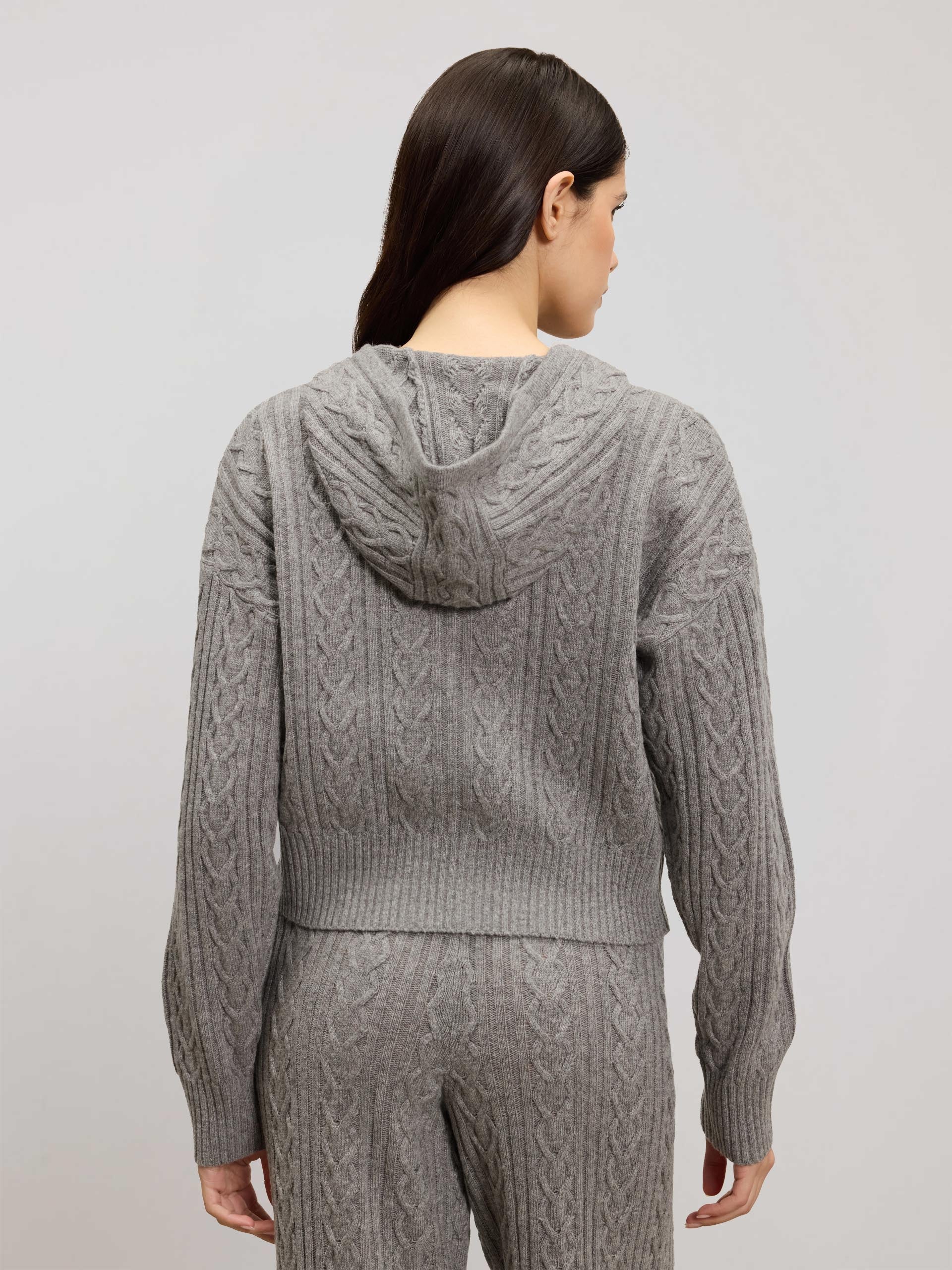 Womens Cable Knit Zip Hoodie in Charcoal Marl - Image 3