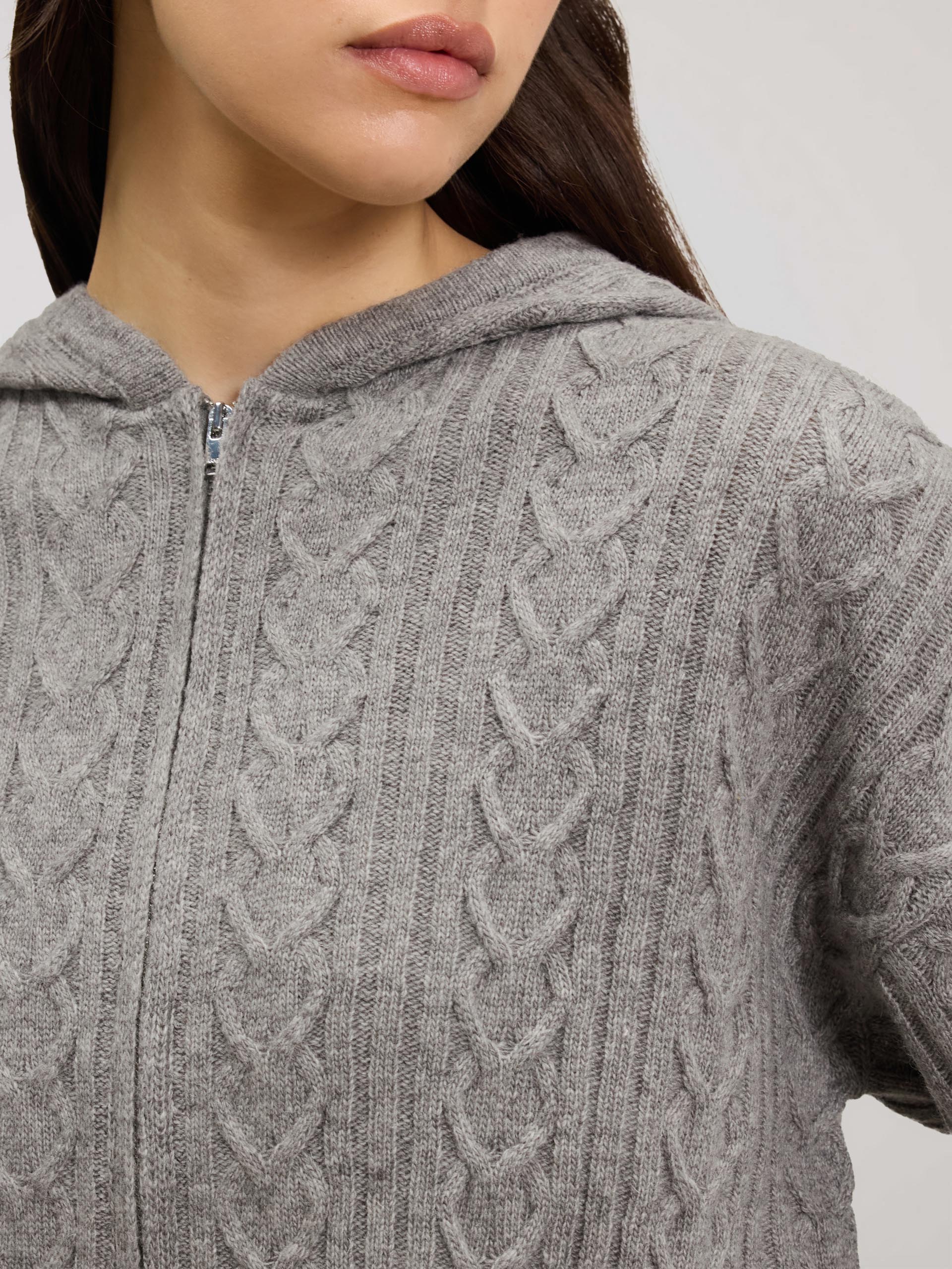 Womens Cable Knit Zip Hoodie in Charcoal Marl - Image 4